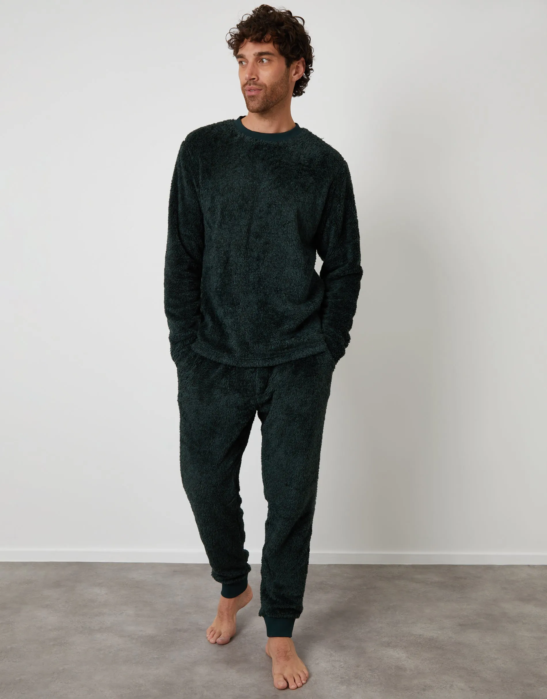 Forest Green Two Tone Borg Loungewear Set (2-Piece Set) sold by Threadbare