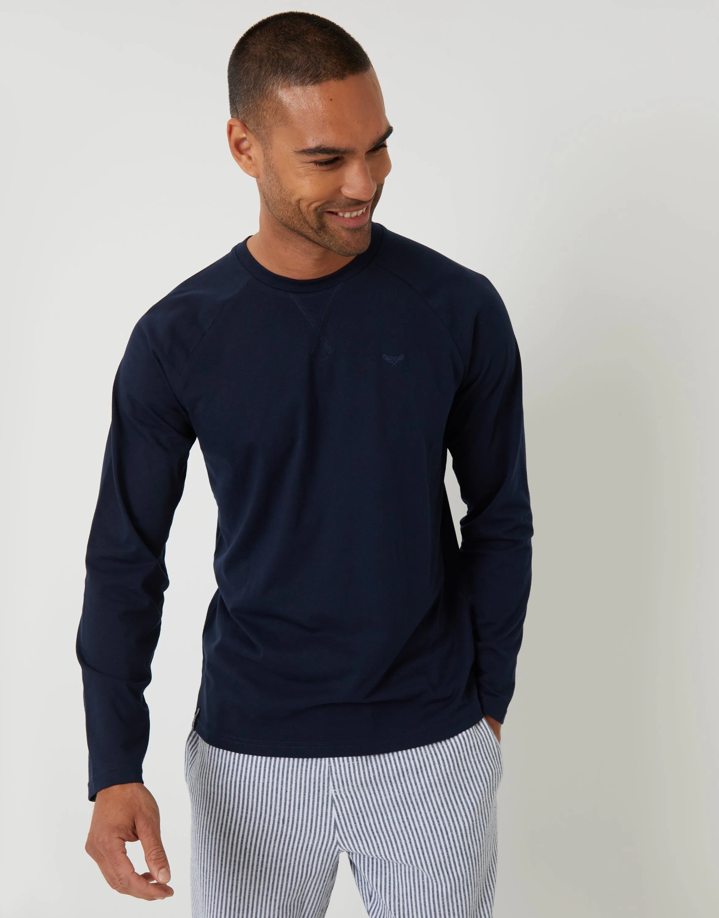 Navy Long Sleeve Top & Stripe Pants Pyjama Set (2-Piece Set) sold by Threadbare product image thumbnail 3