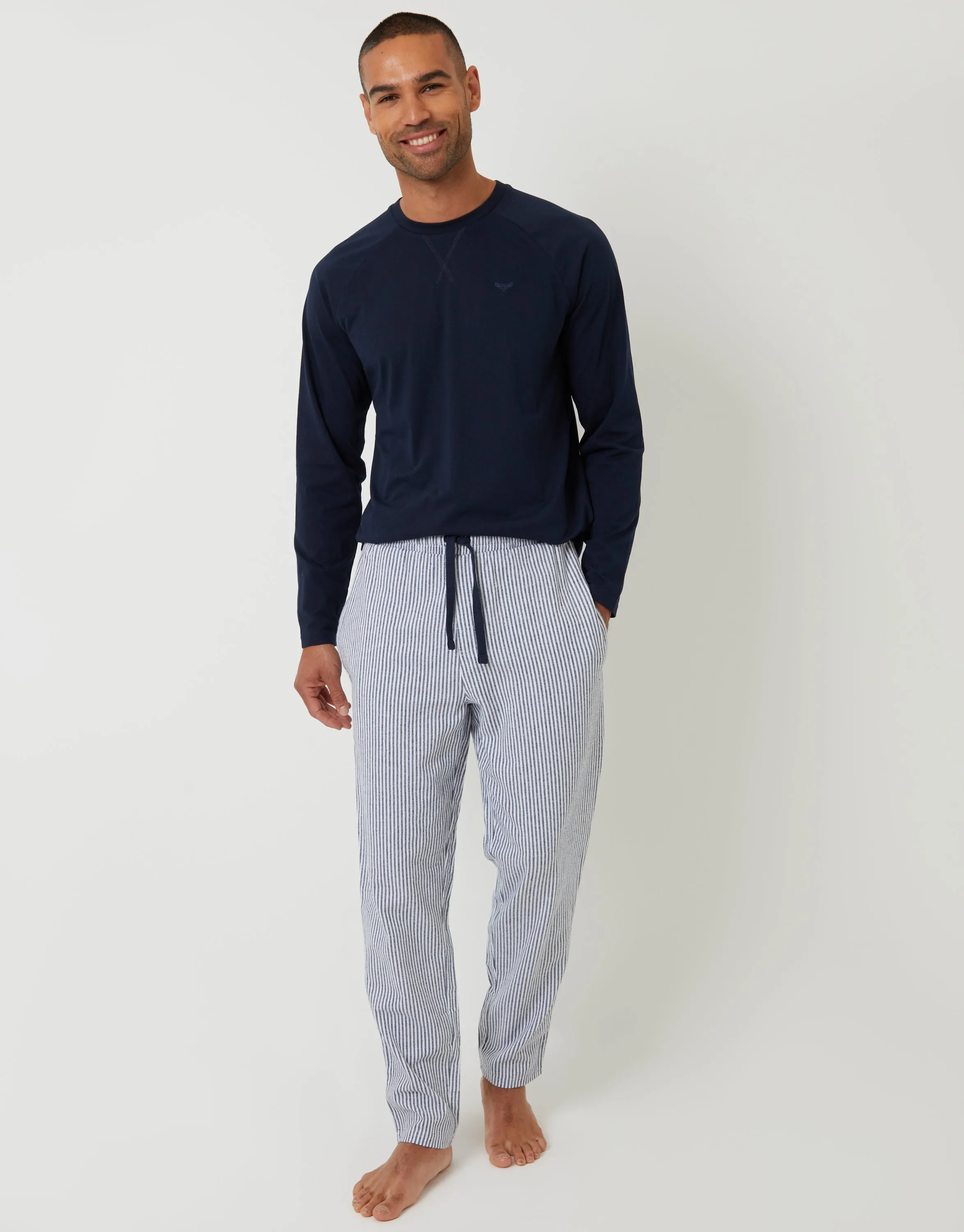 Navy Long Sleeve Top & Stripe Pants Pyjama Set (2-Piece Set) sold by Threadbare product image thumbnail 4