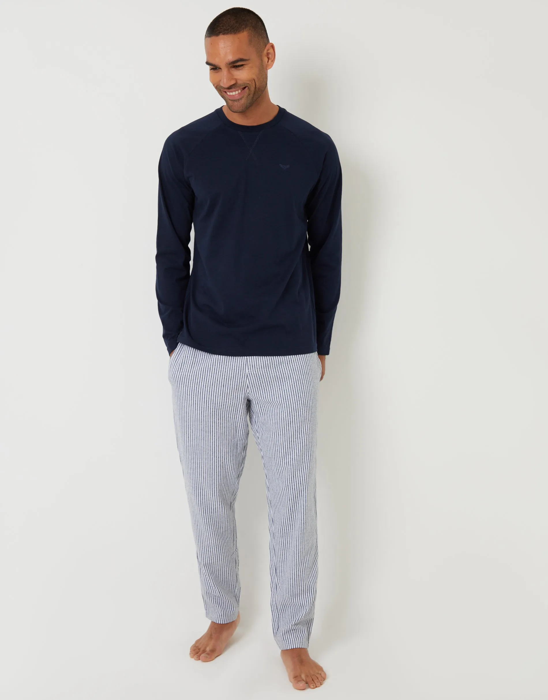 Navy Long Sleeve Top & Stripe Pants Pyjama Set (2-Piece Set) sold by Threadbare
