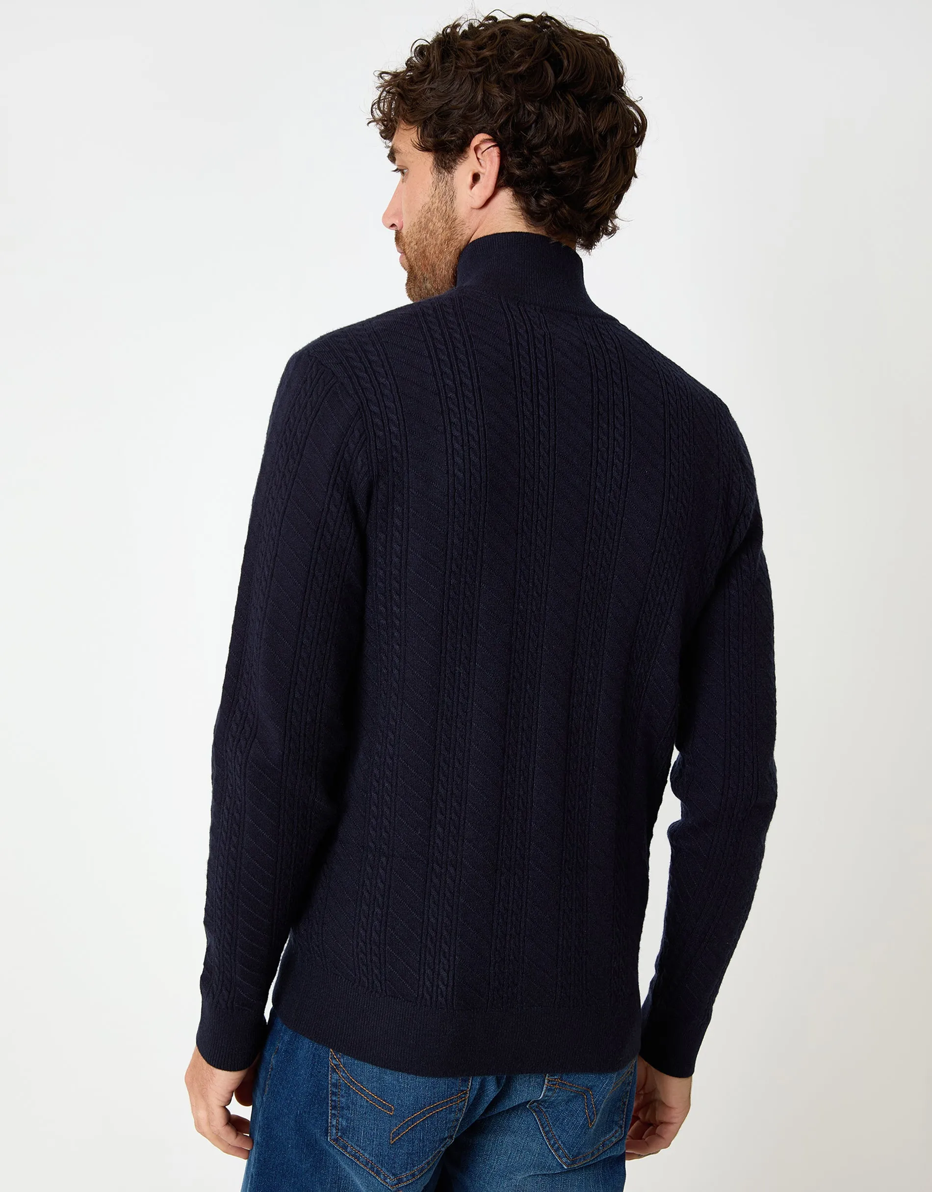 Navy Cable Knit Quarter Zip Jumper sold by Threadbare product image thumbnail 2
