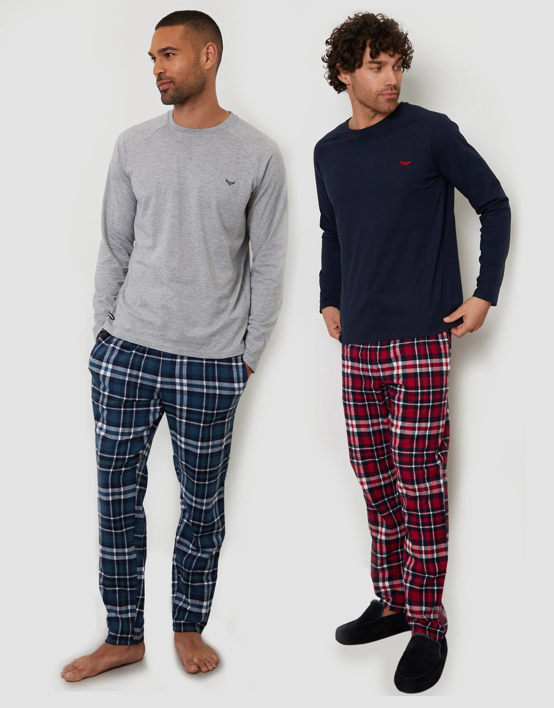 Grey & Navy Check Long Pyjamas (2-Piece Set) (2 Pack) sold by Threadbare