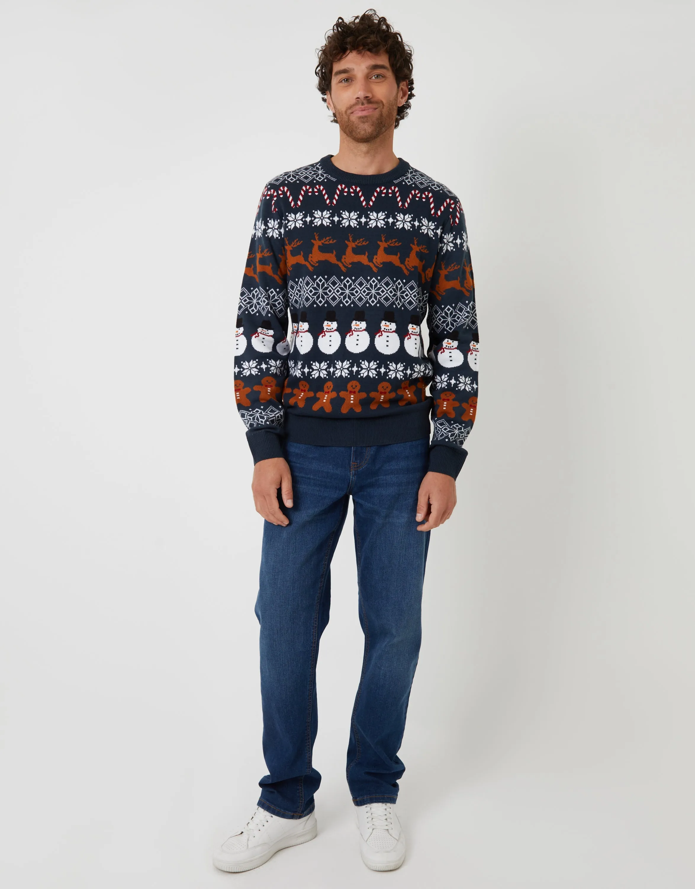 Navy Fairisle Knitted Crew Neck Christmas Jumper sold by Threadbare product image thumbnail 4