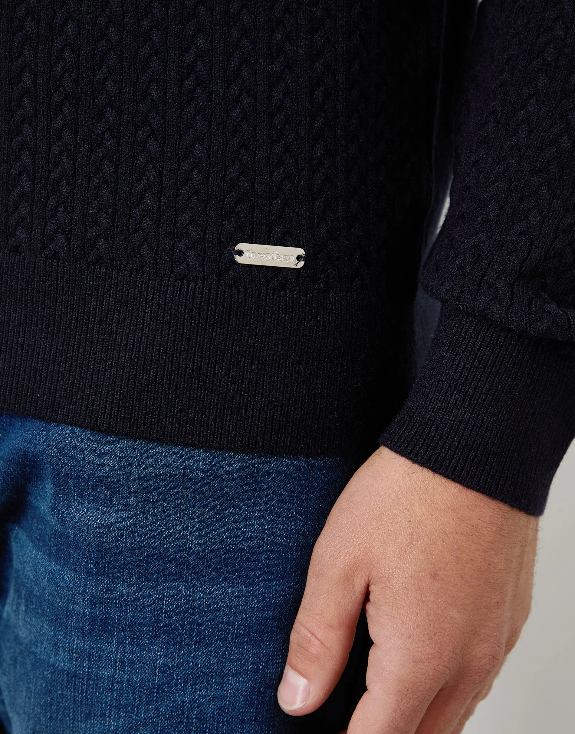 Navy Cable Knit Rib Crew Neck Jumper sold by Threadbare product image thumbnail 4