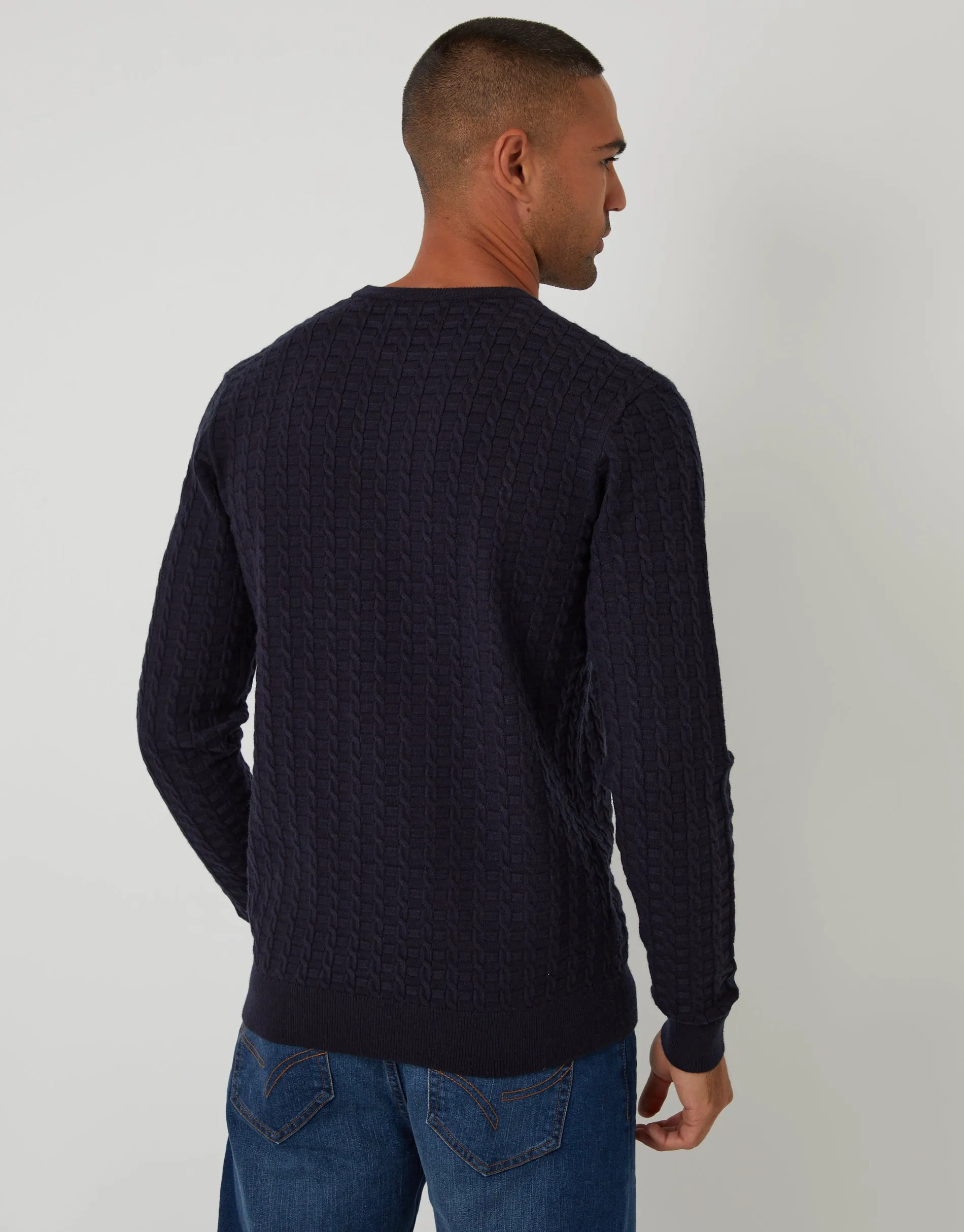 Navy Cable Knit Crew Neck Jumper sold by Threadbare product image thumbnail 2