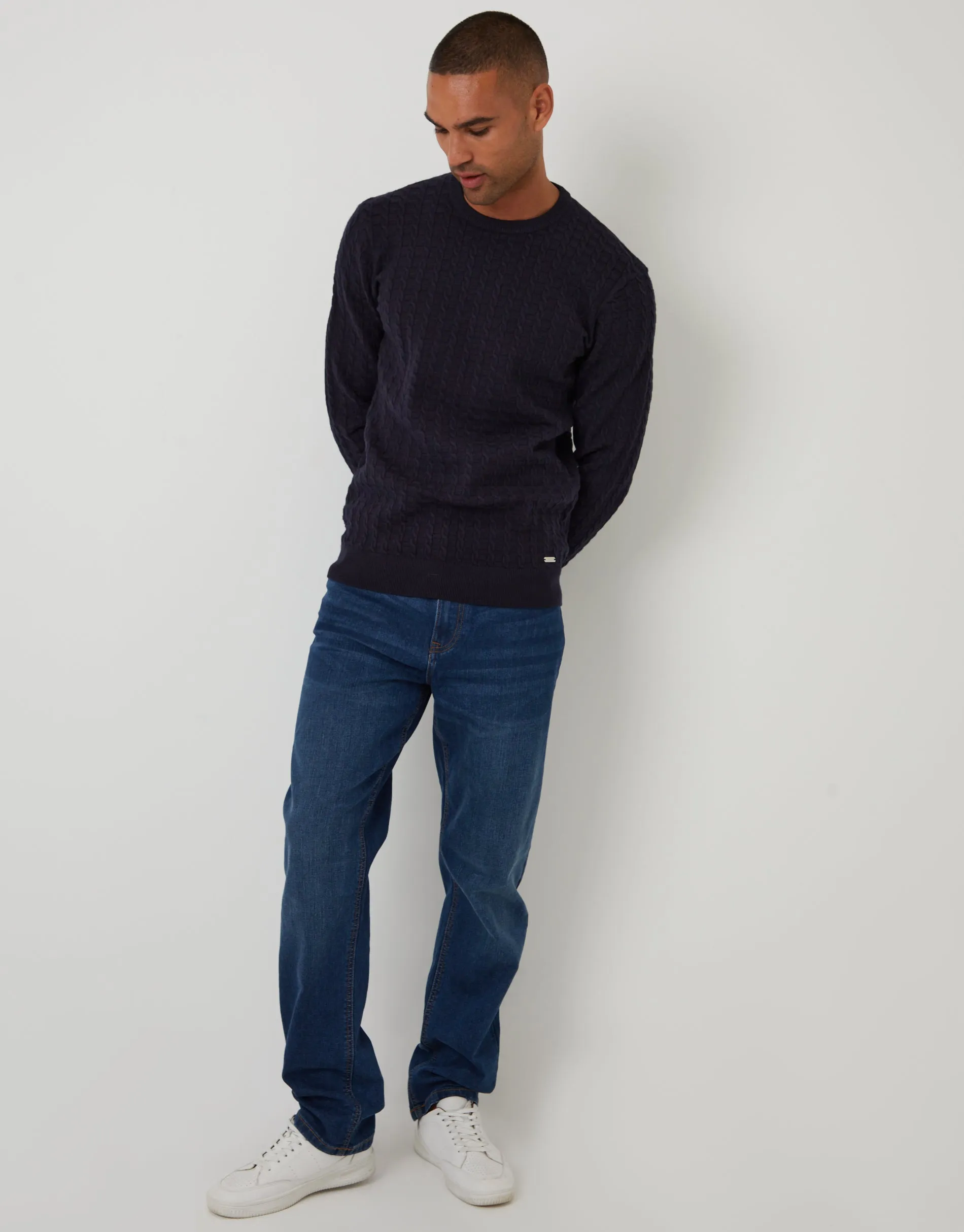 Navy Cable Knit Crew Neck Jumper sold by Threadbare product image thumbnail 3
