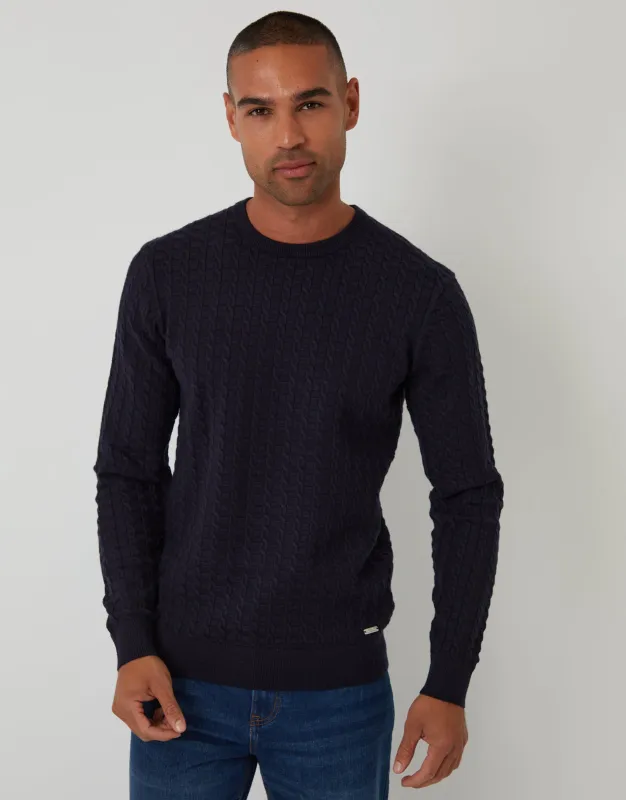 Navy Cable Knit Crew Neck Jumper sold by Threadbare