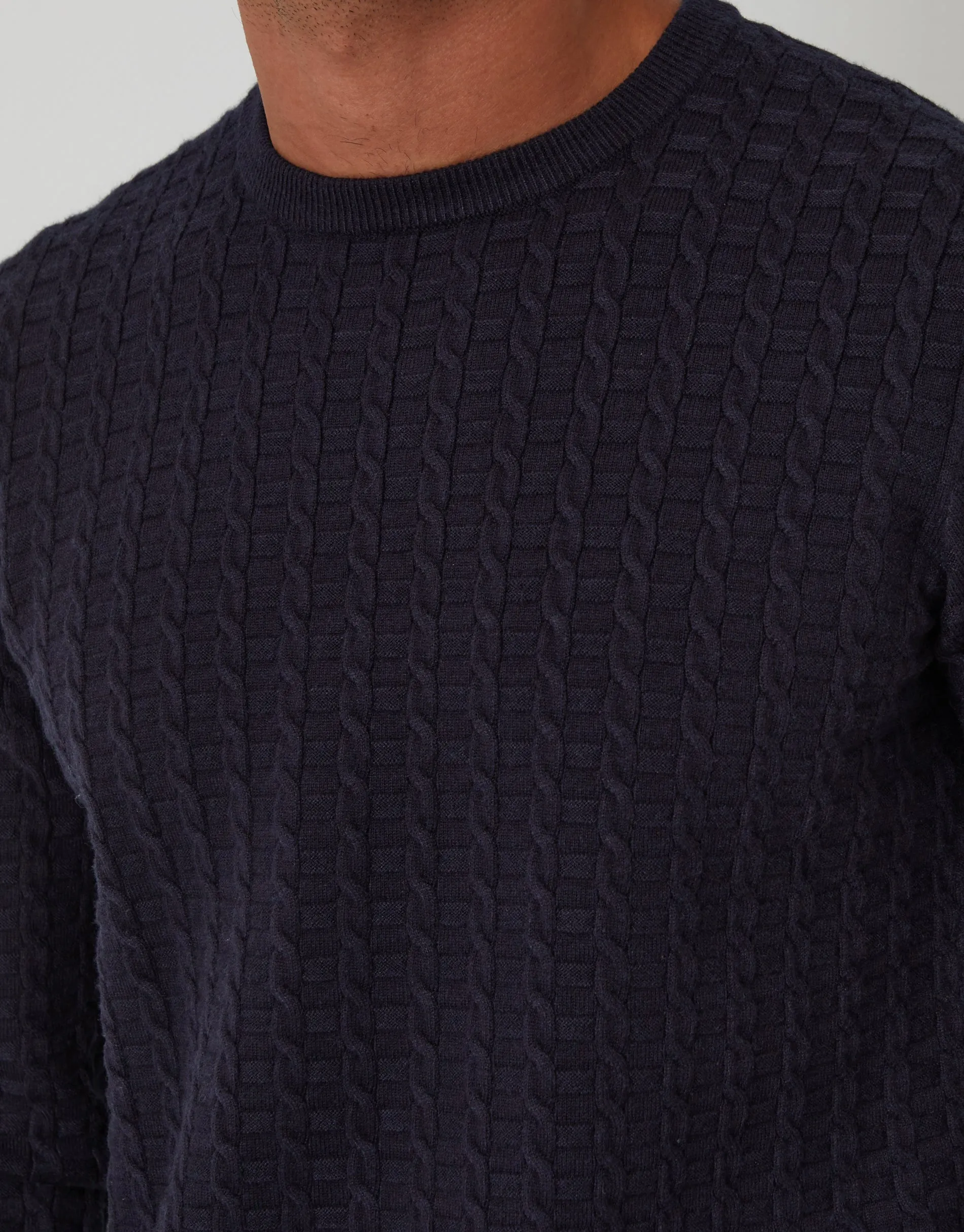 Navy Cable Knit Crew Neck Jumper sold by Threadbare product image thumbnail 4