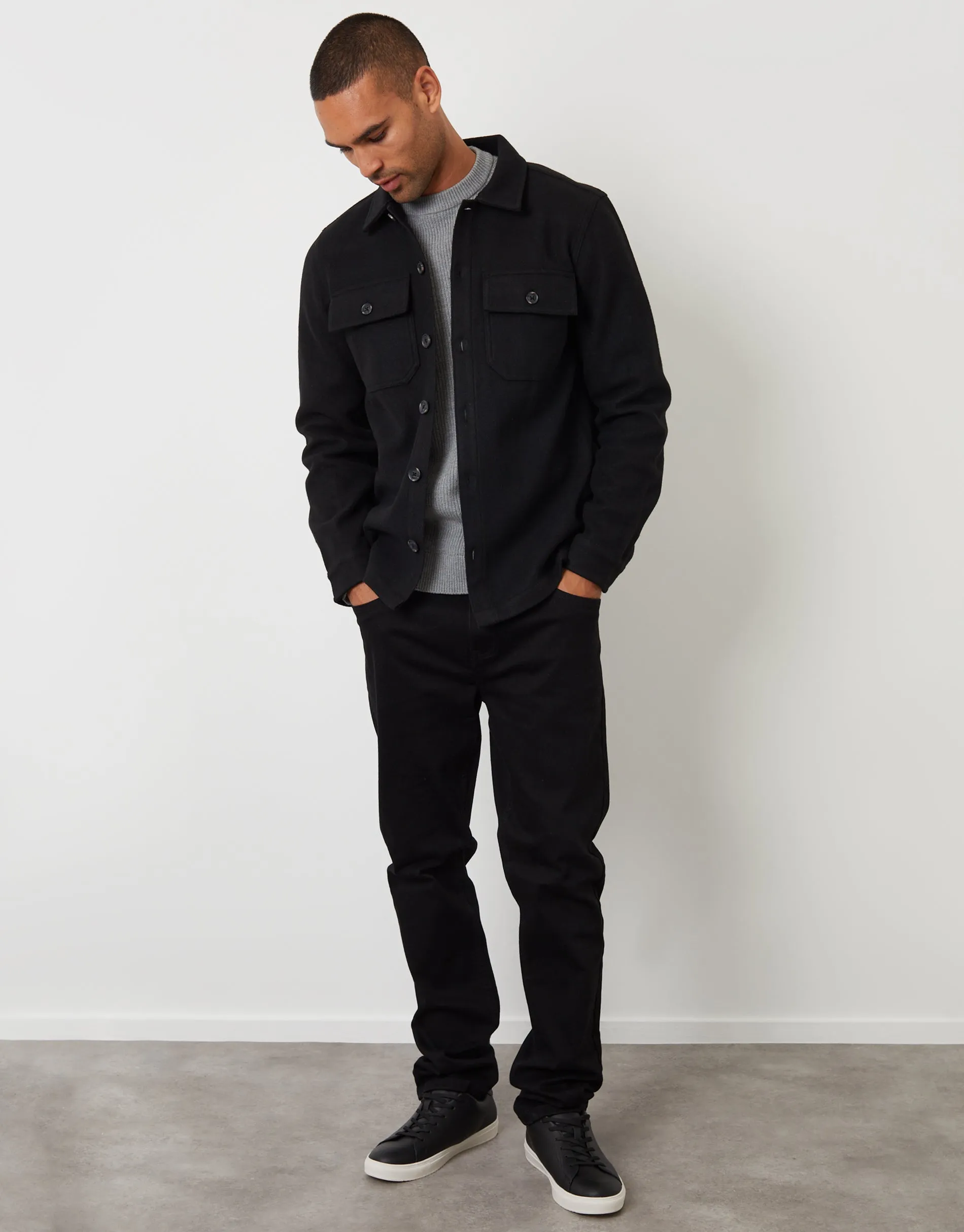 Black Faux Wool Button Up Shacket sold by Threadbare product image thumbnail 3