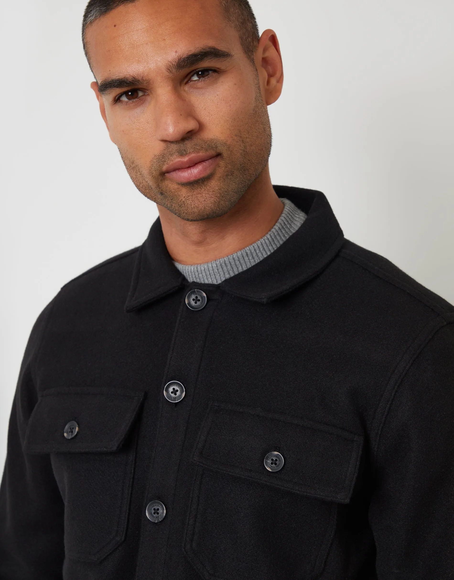Black Faux Wool Button Up Shacket sold by Threadbare product image thumbnail 4