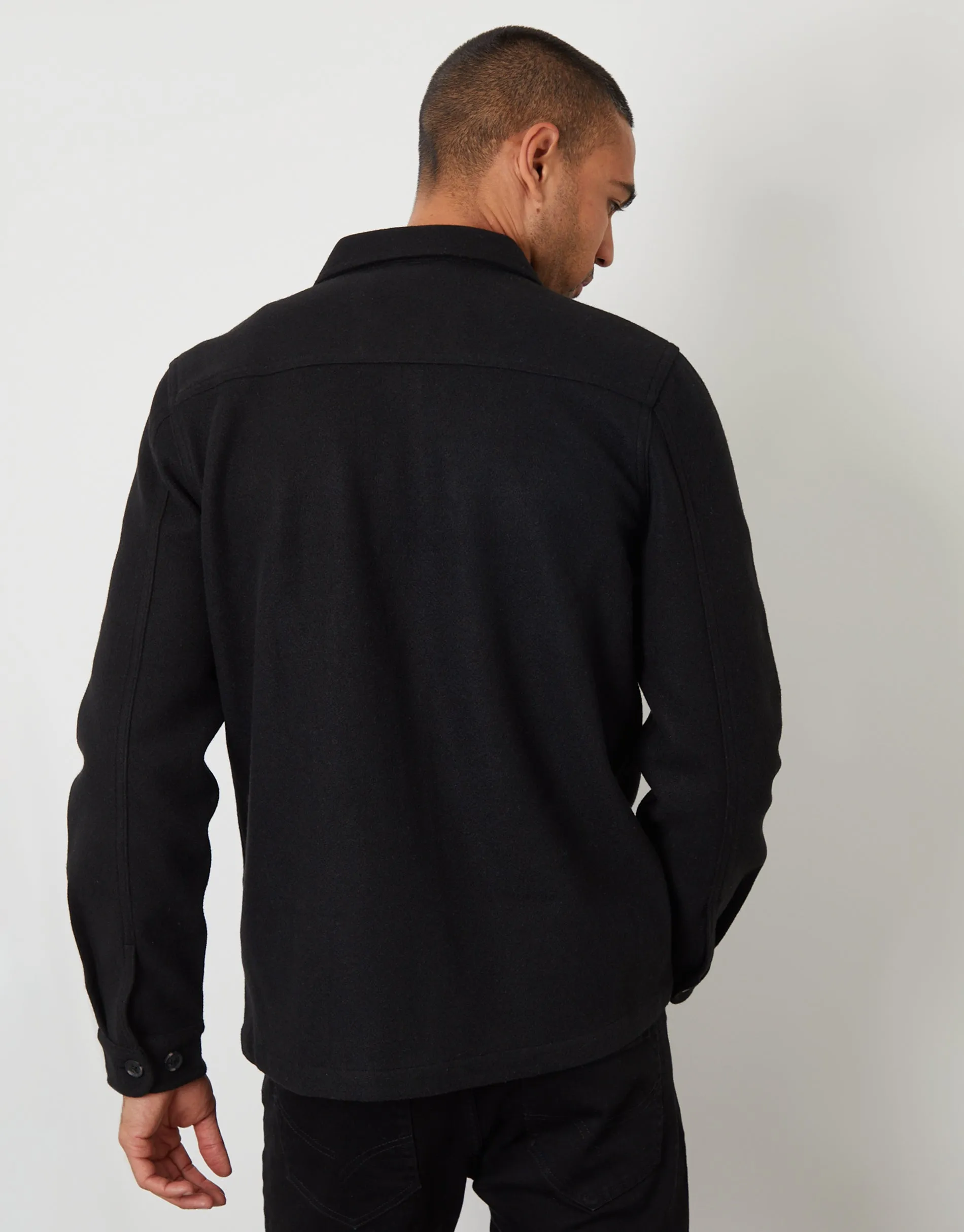 Black Faux Wool Button Up Shacket sold by Threadbare product image thumbnail 2