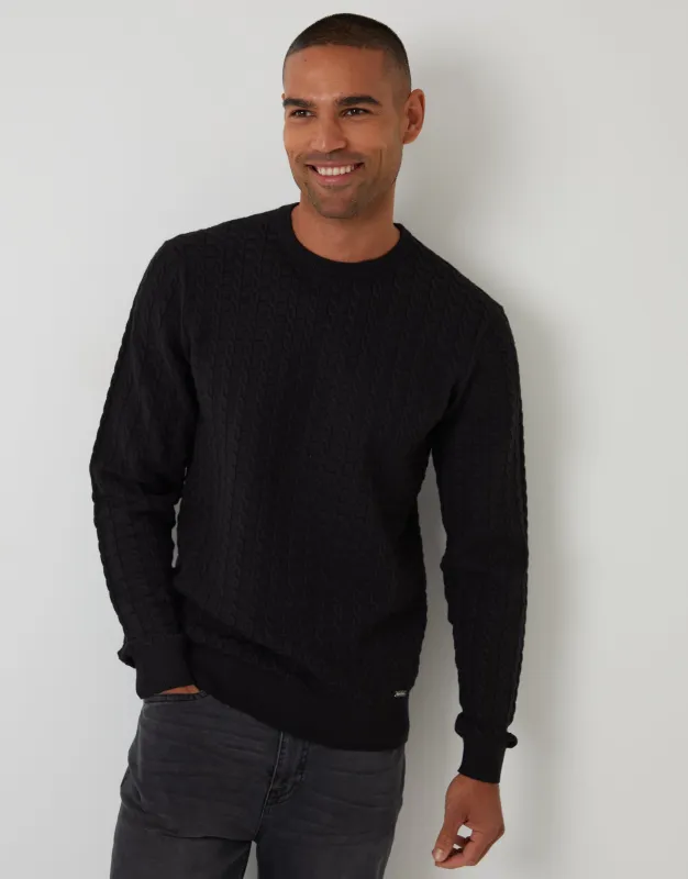 Black Cable Knit Crew Neck Jumper sold by Threadbare