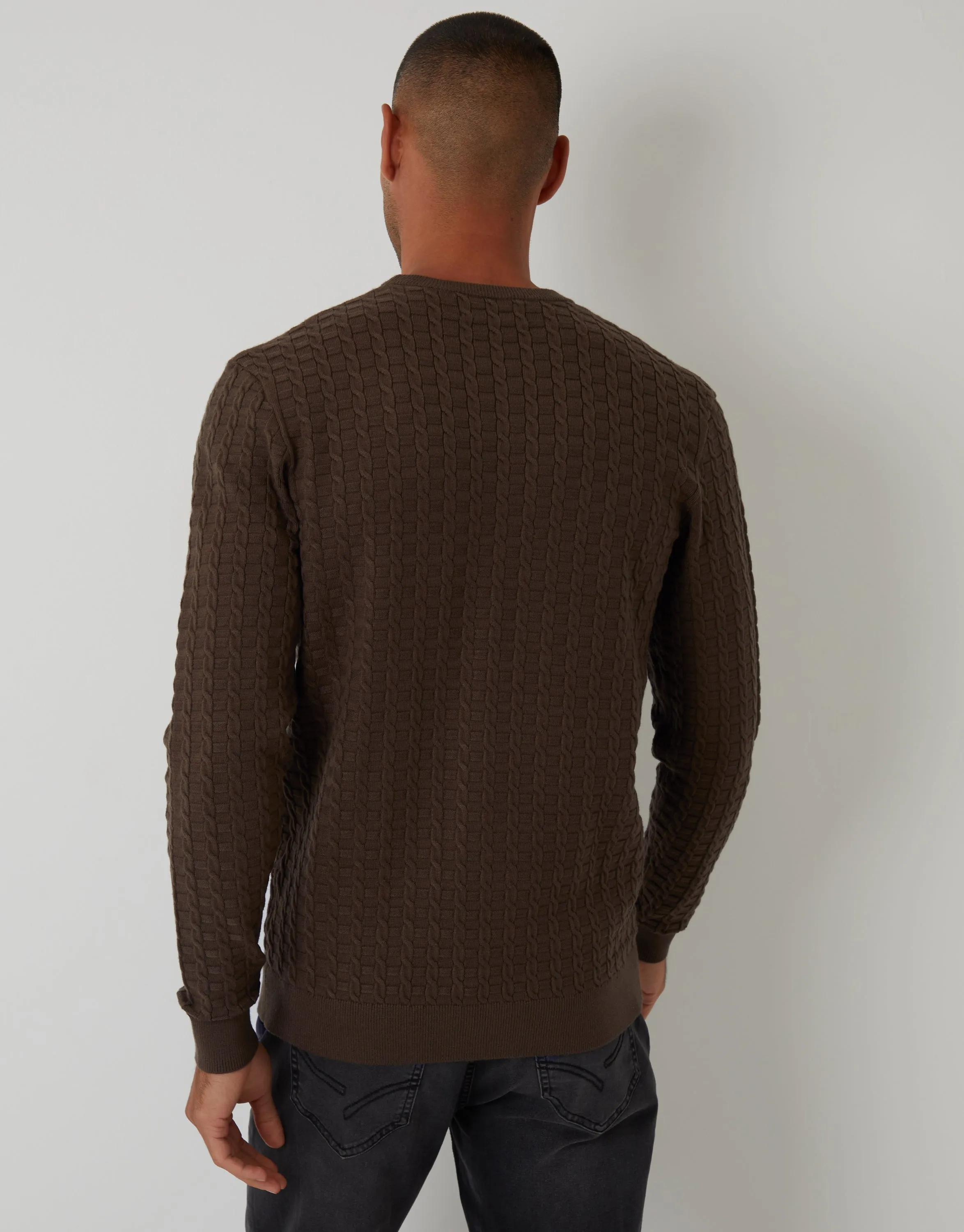 Brown Cable Knit Crew Neck Jumper sold by Threadbare product image thumbnail 2