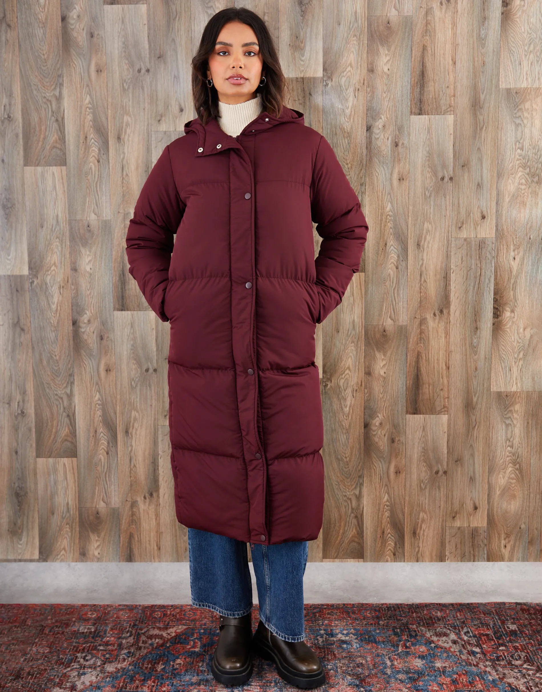 Berry Red Petite Maxi Puffer Jacket sold by Threadbare product image thumbnail 3