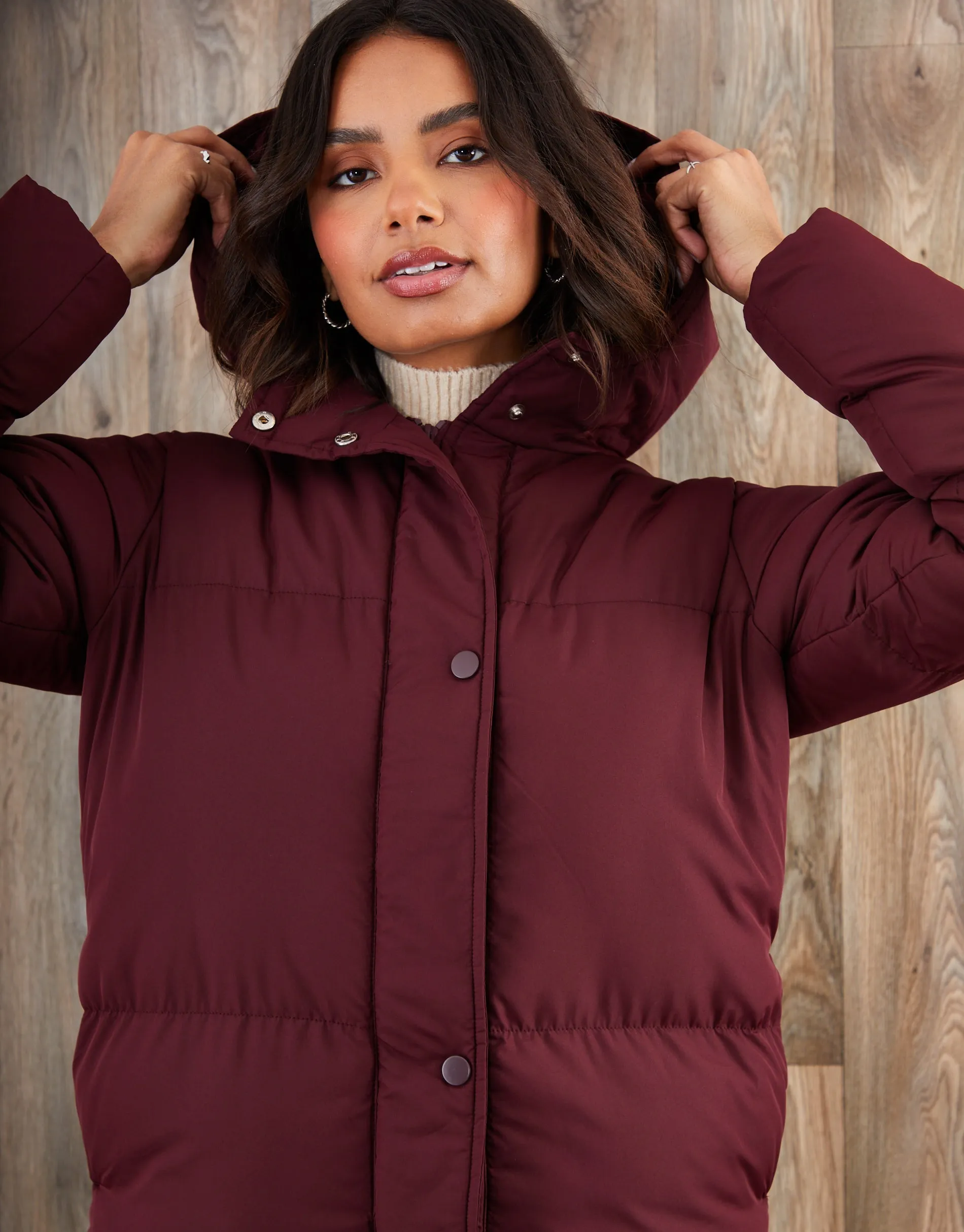 Berry Red Petite Maxi Puffer Jacket sold by Threadbare product image thumbnail 2