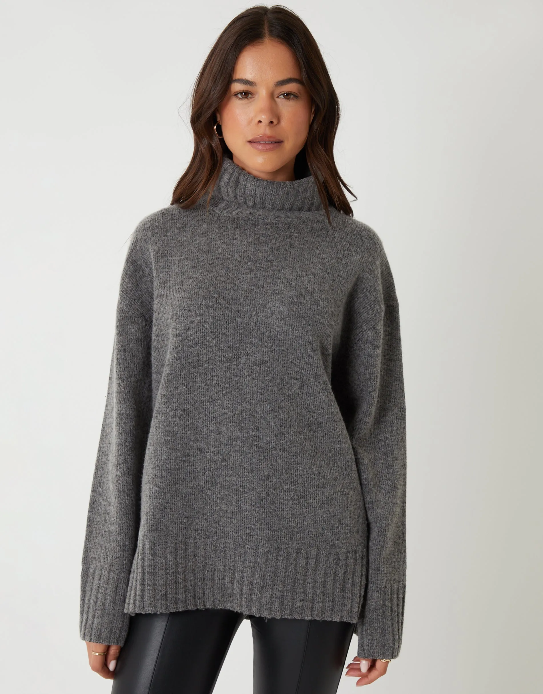 Grey Oversized Roll Neck Jumper sold by Threadbare product image thumbnail 2