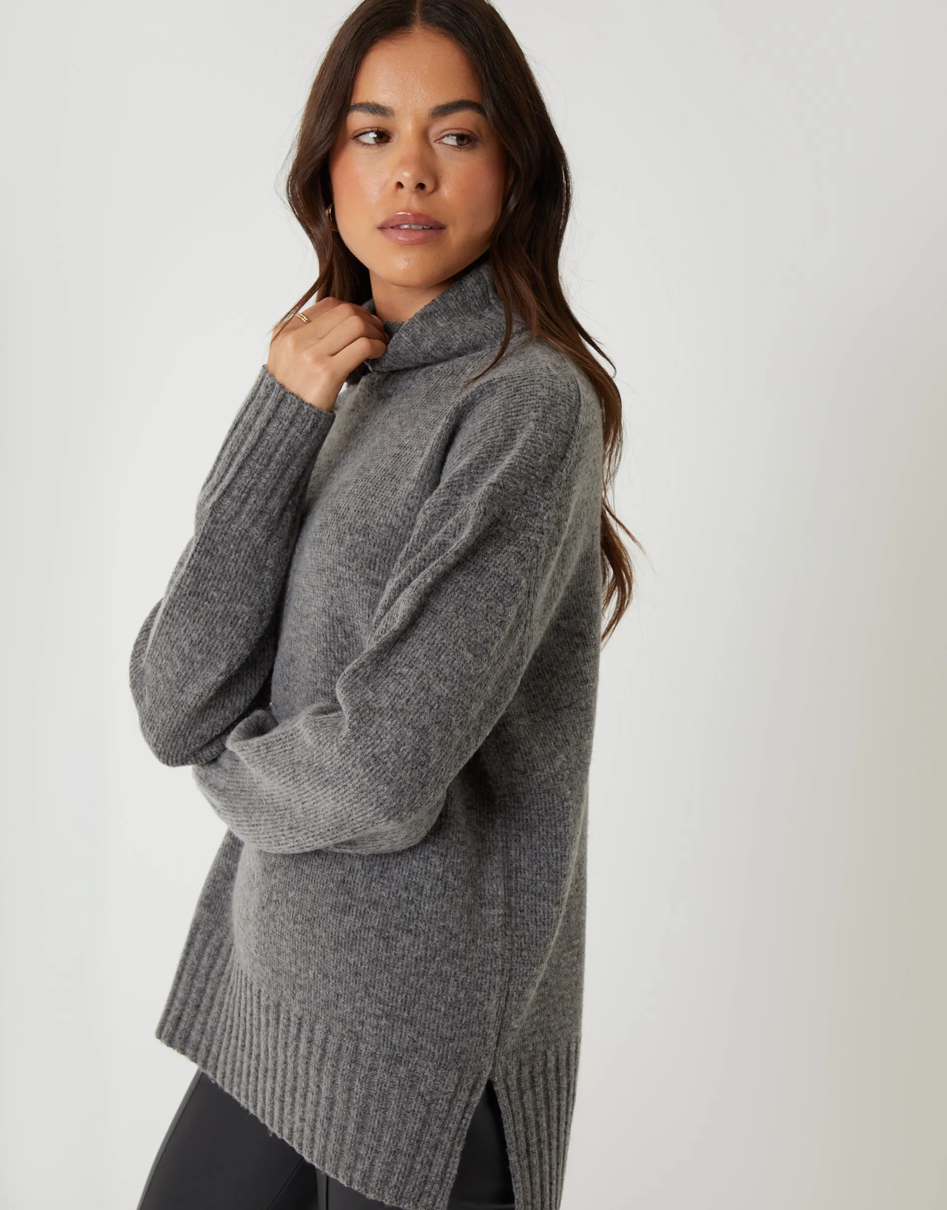 Grey Oversized Roll Neck Jumper sold by Threadbare product image thumbnail 5