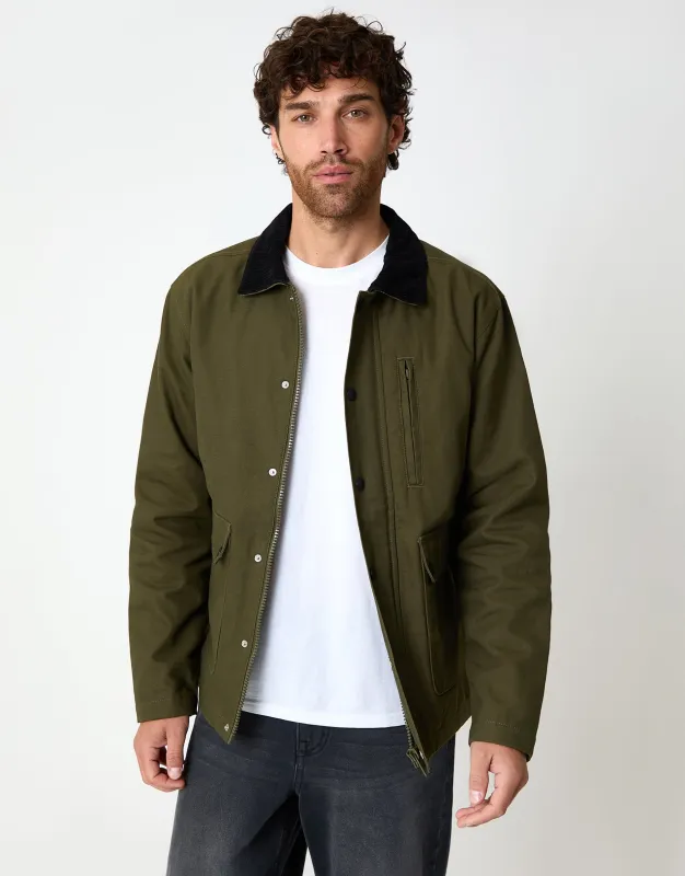 Khaki Green Collared Lightweight Jacket sold by Threadbare