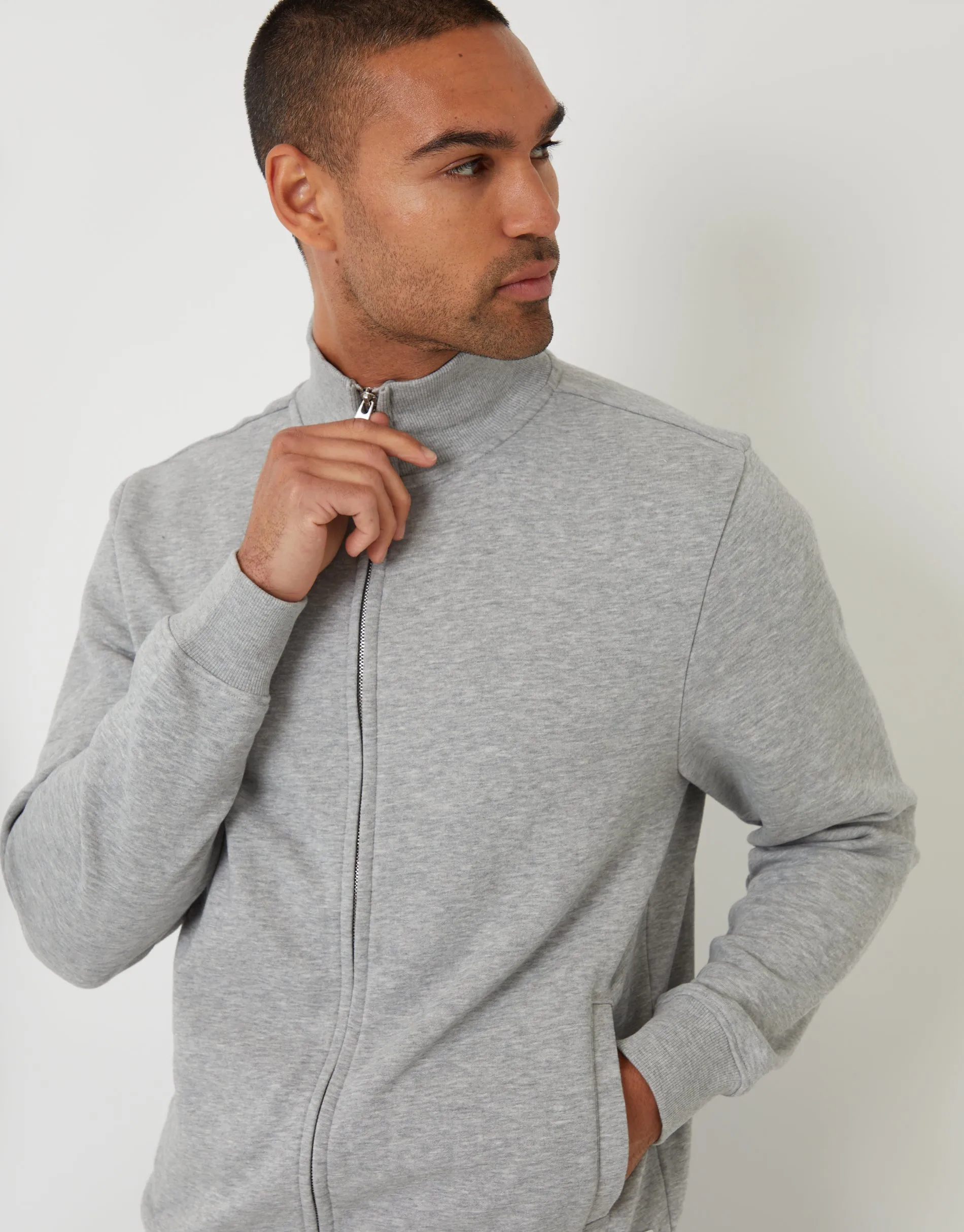 Light Grey Funnel Neck Zip Through Sweatshirt sold by Threadbare product image thumbnail 4
