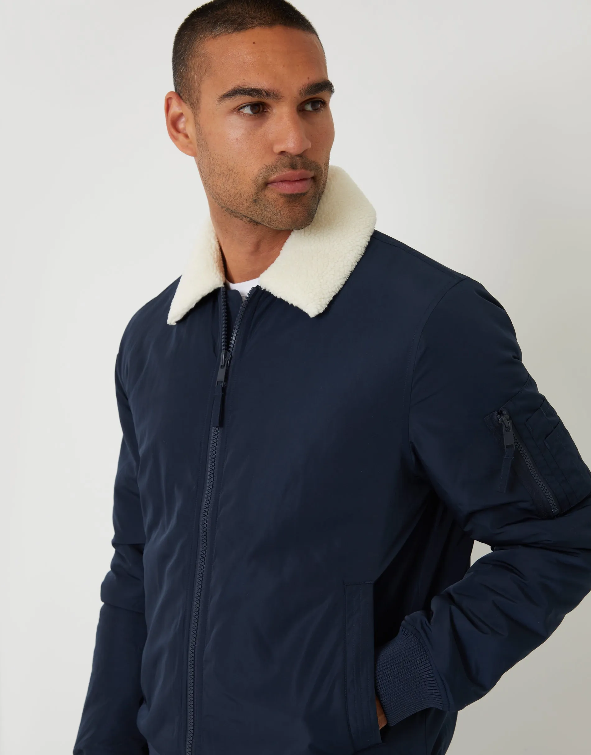 Navy Borg Collar Bomber Jacket sold by Threadbare product image thumbnail 4