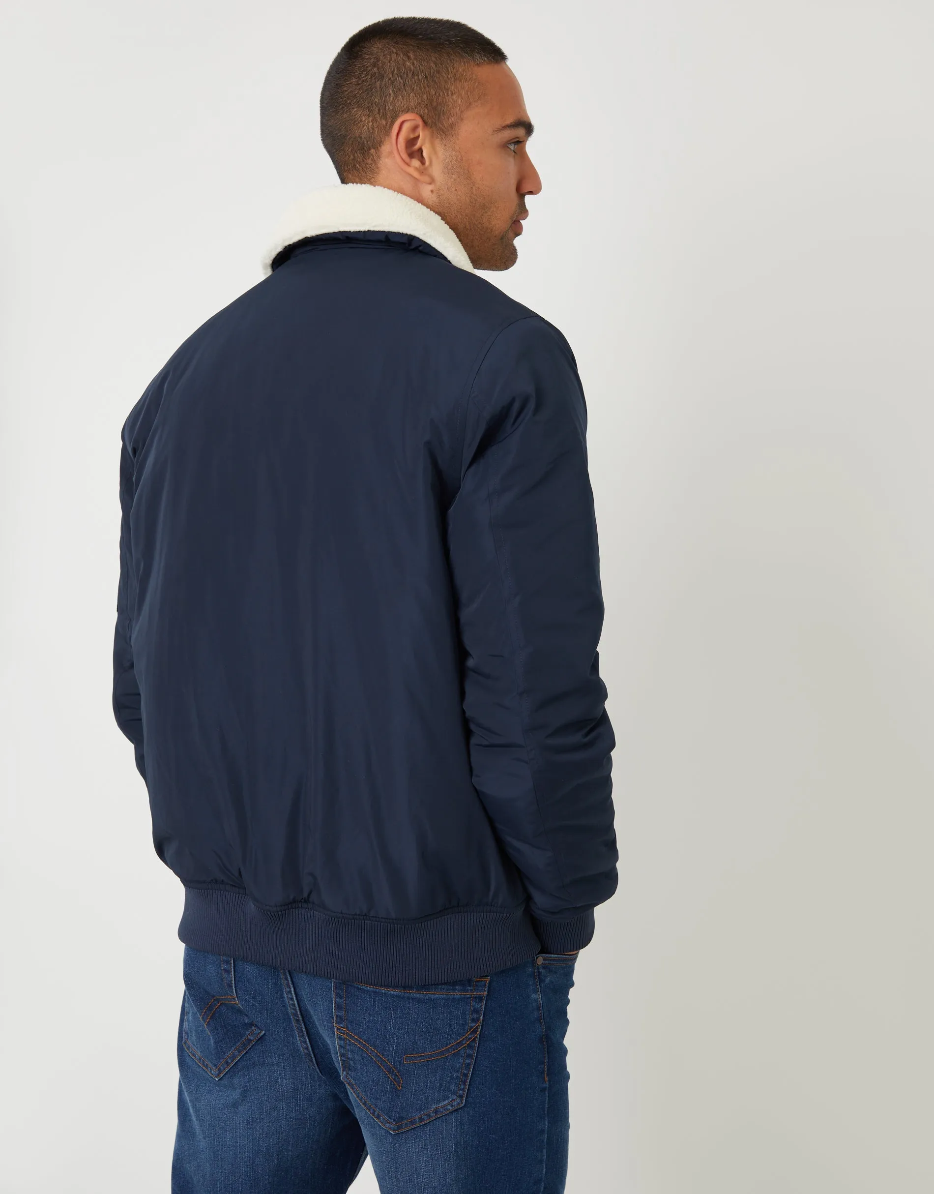 Navy Borg Collar Bomber Jacket sold by Threadbare product image thumbnail 2