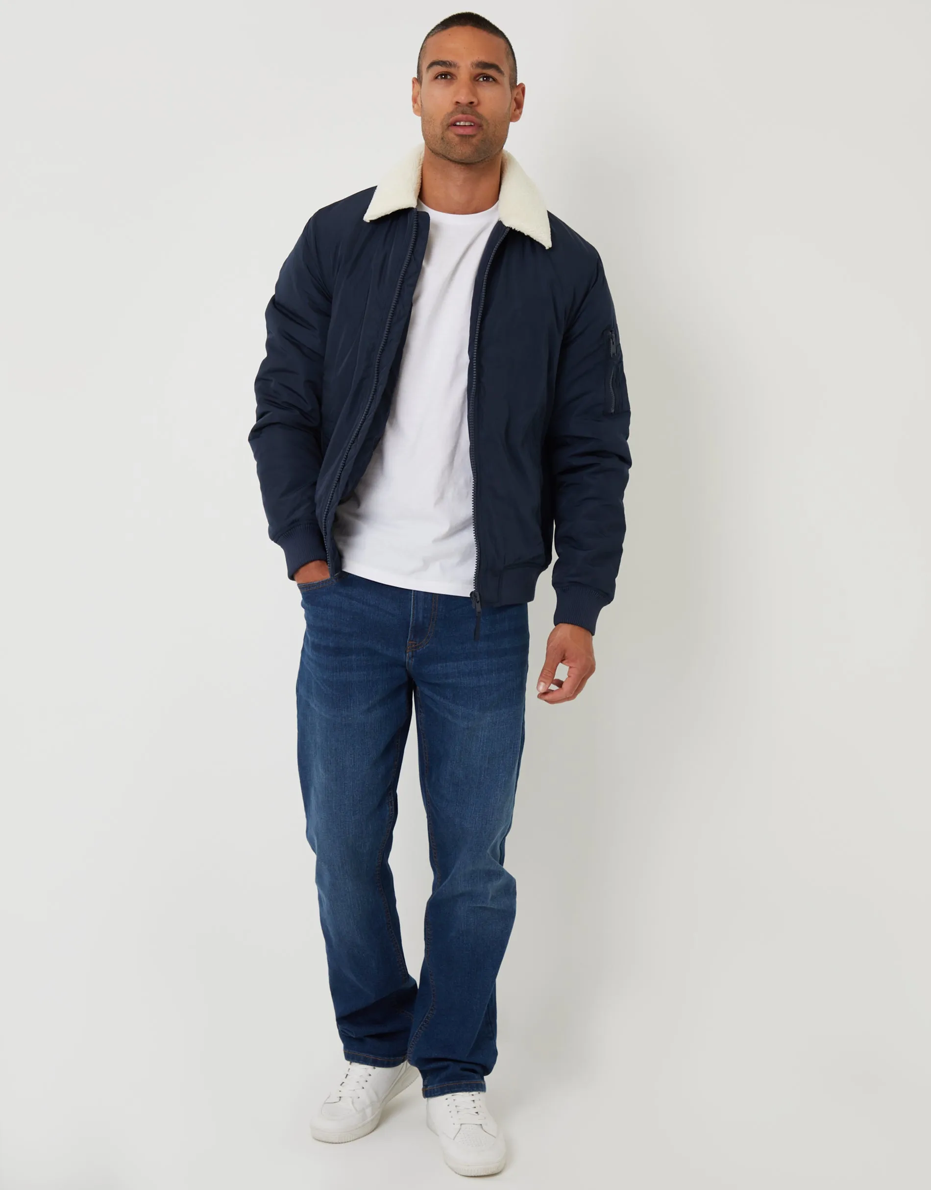 Navy Borg Collar Bomber Jacket sold by Threadbare product image thumbnail 3