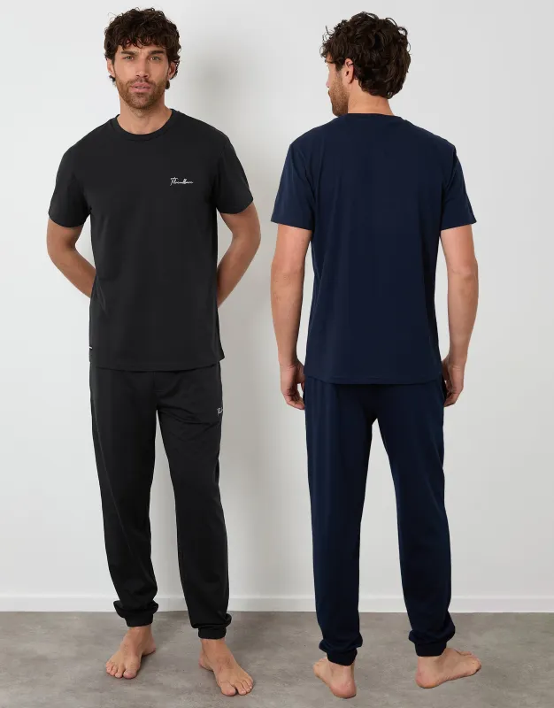 Black & Navy Short Sleeve T-Shirt & Jogger Lounge Sets (2-Piece Set) (2 Pack) sold by Threadbare