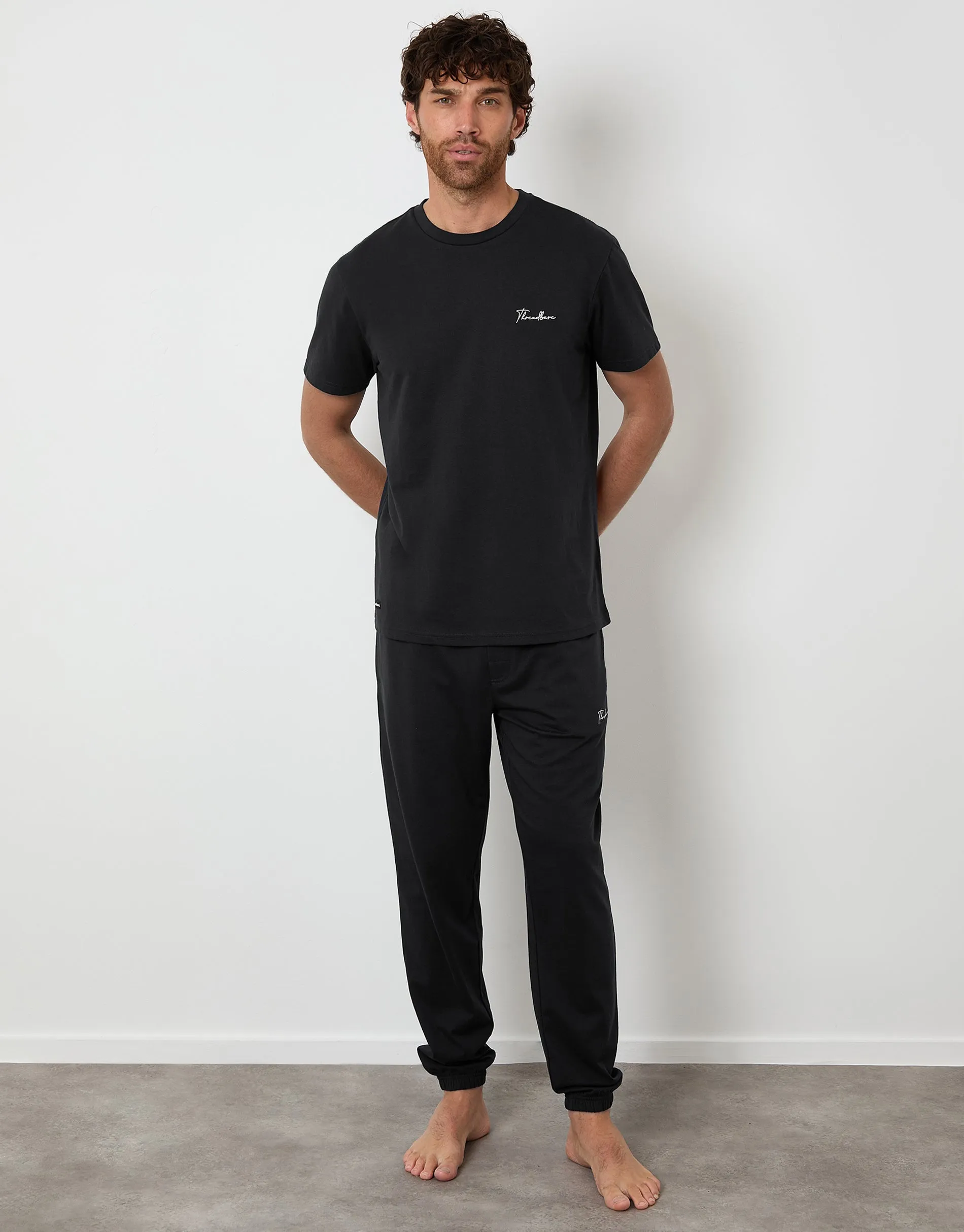 Black & Navy Short Sleeve T-Shirt & Jogger Lounge Sets (2-Piece Set) (2 Pack) sold by Threadbare product image thumbnail 2
