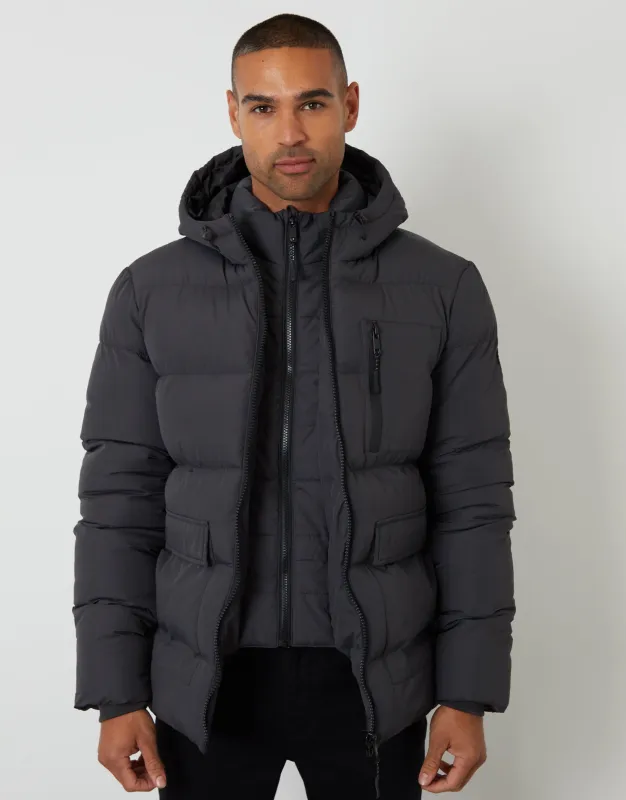 Slate Grey Showerproof Double Layer Puffer Jacket sold by Threadbare