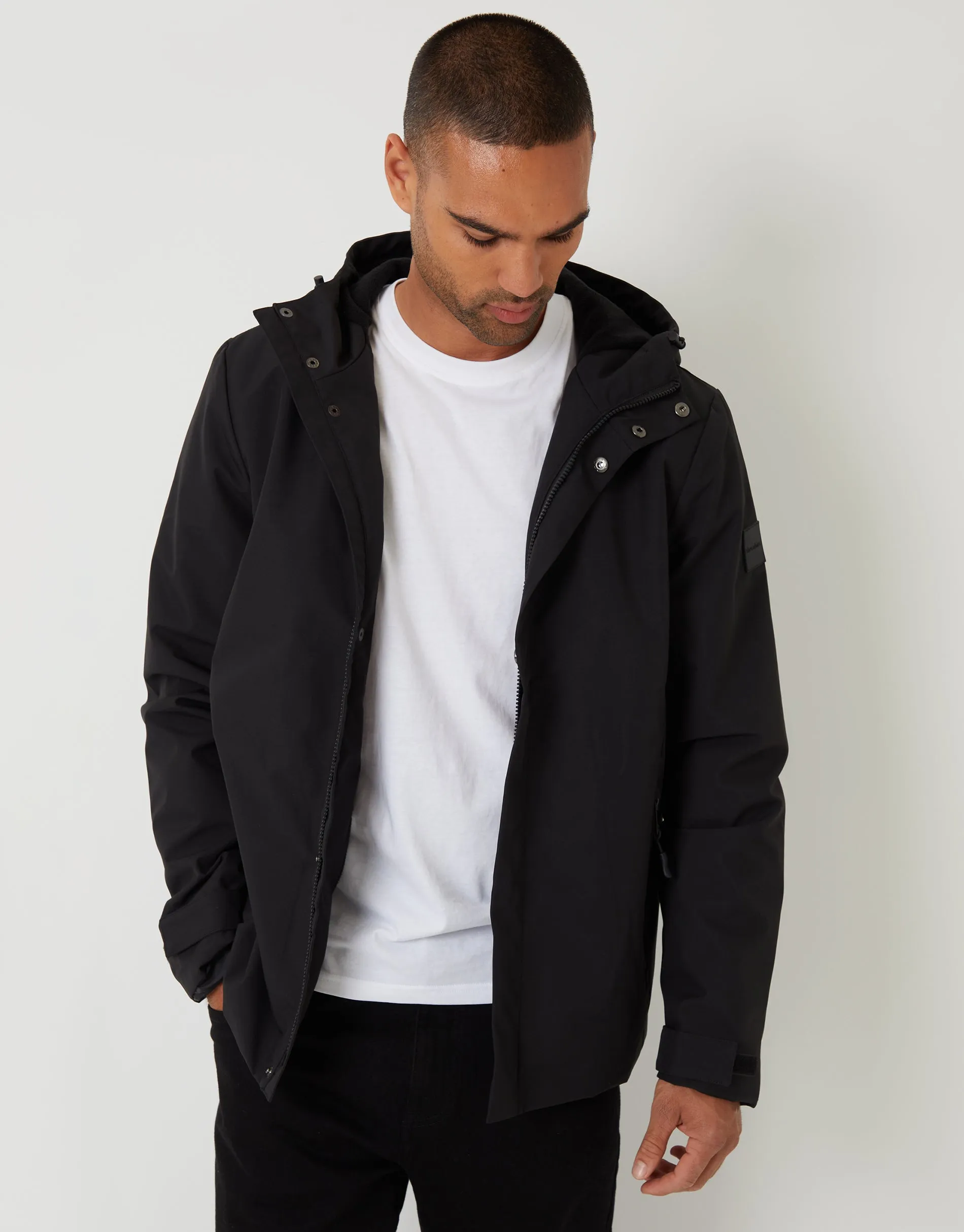 Black Showerproof Hooded Microfleece Lined Jacket sold by Threadbare