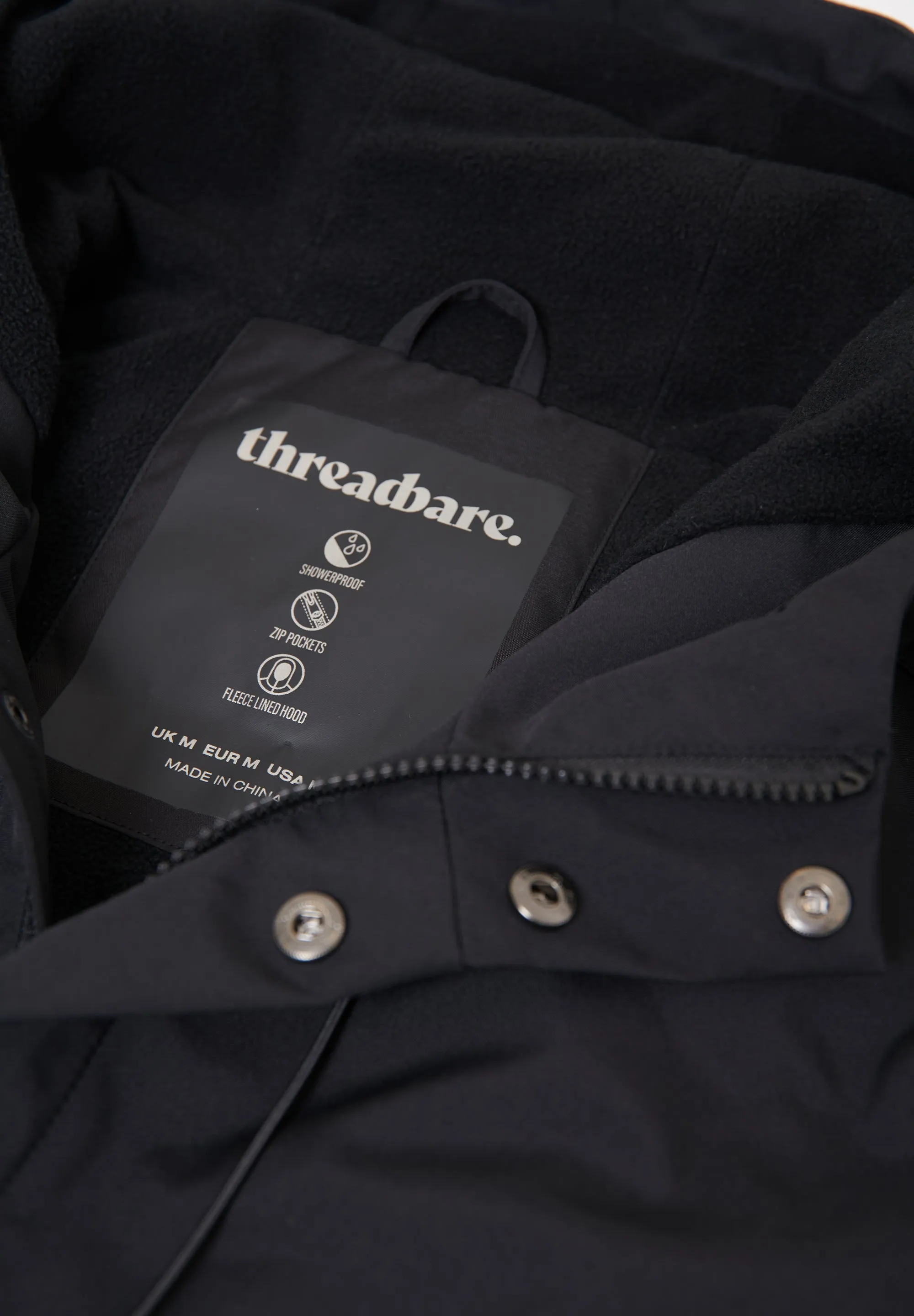 Black Showerproof Hooded Microfleece Lined Jacket sold by Threadbare product image thumbnail 5