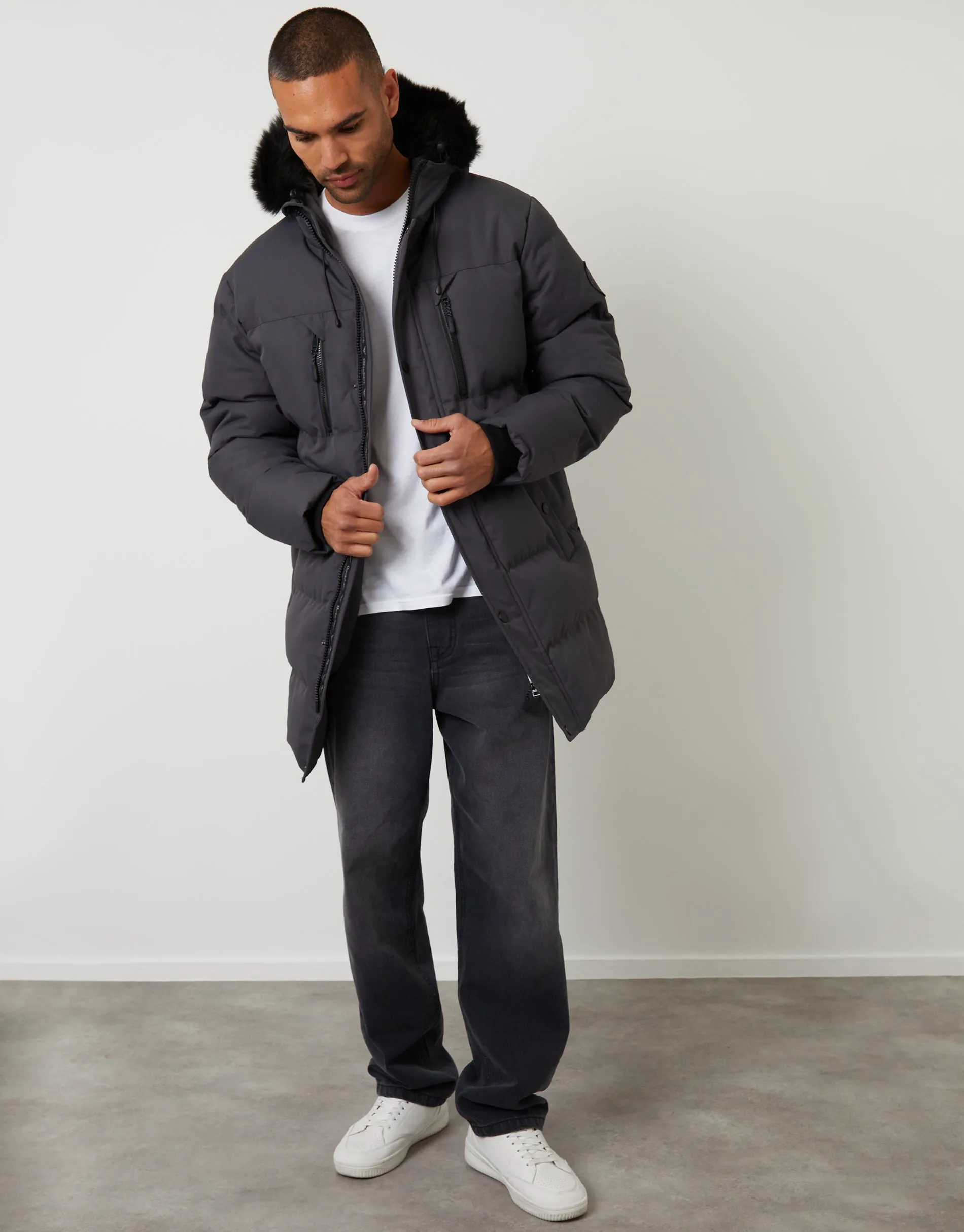 Slate Grey Showerproof Longline Quilted Parka Jacket sold by Threadbare product image thumbnail 3