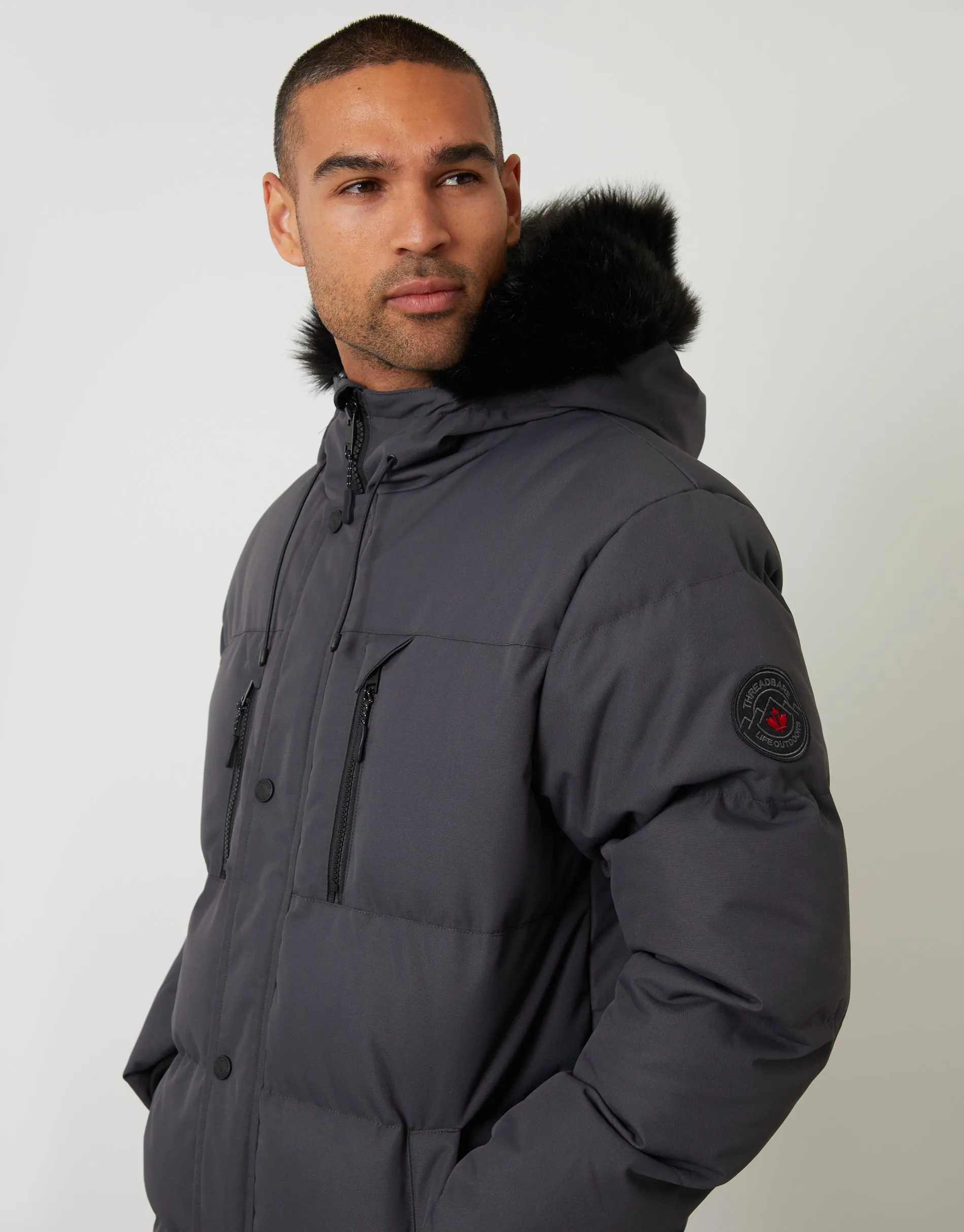 Slate Grey Showerproof Longline Quilted Parka Jacket sold by Threadbare product image thumbnail 4