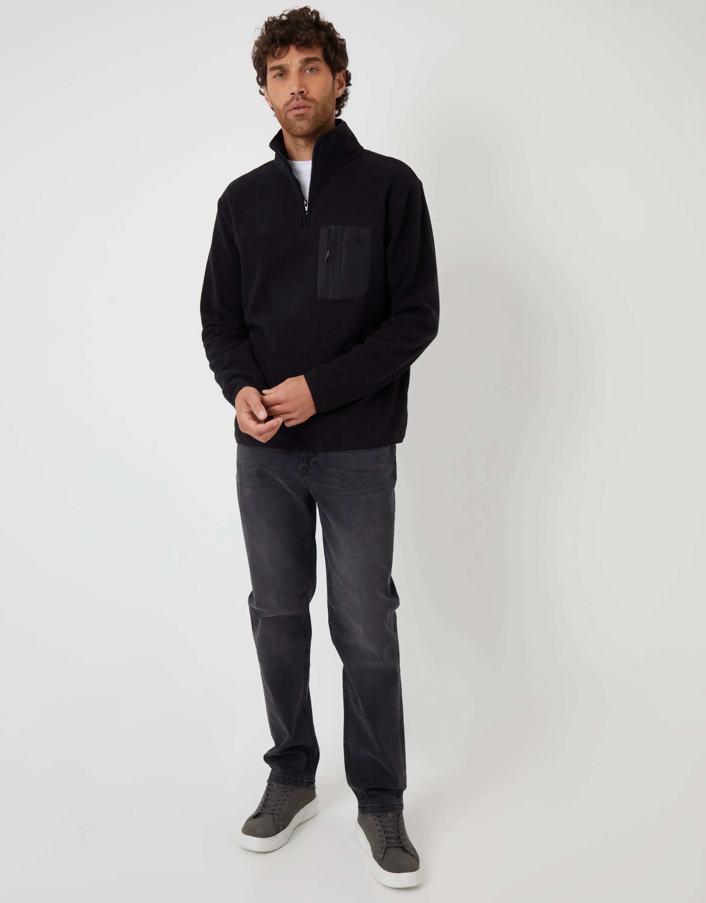 Black Microfleece Quarter Zip Sweatshirt sold by Threadbare product image thumbnail 3