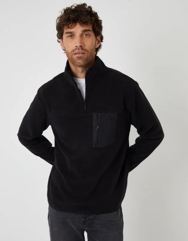 Black Microfleece Quarter Zip Sweatshirt sold by Threadbare