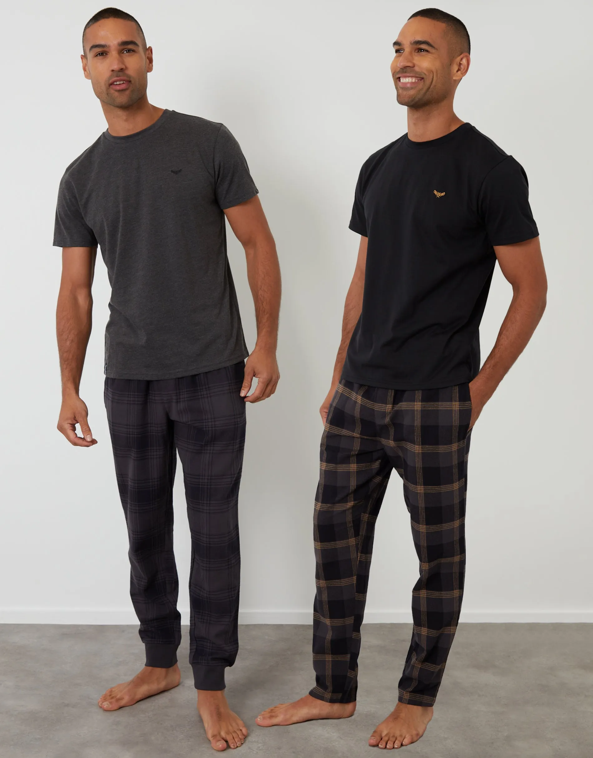 Black & Grey Short Sleeve T-Shirt & Check Pants Pyjama Set (2-Piece Set) (2 Pack) sold by Threadbare