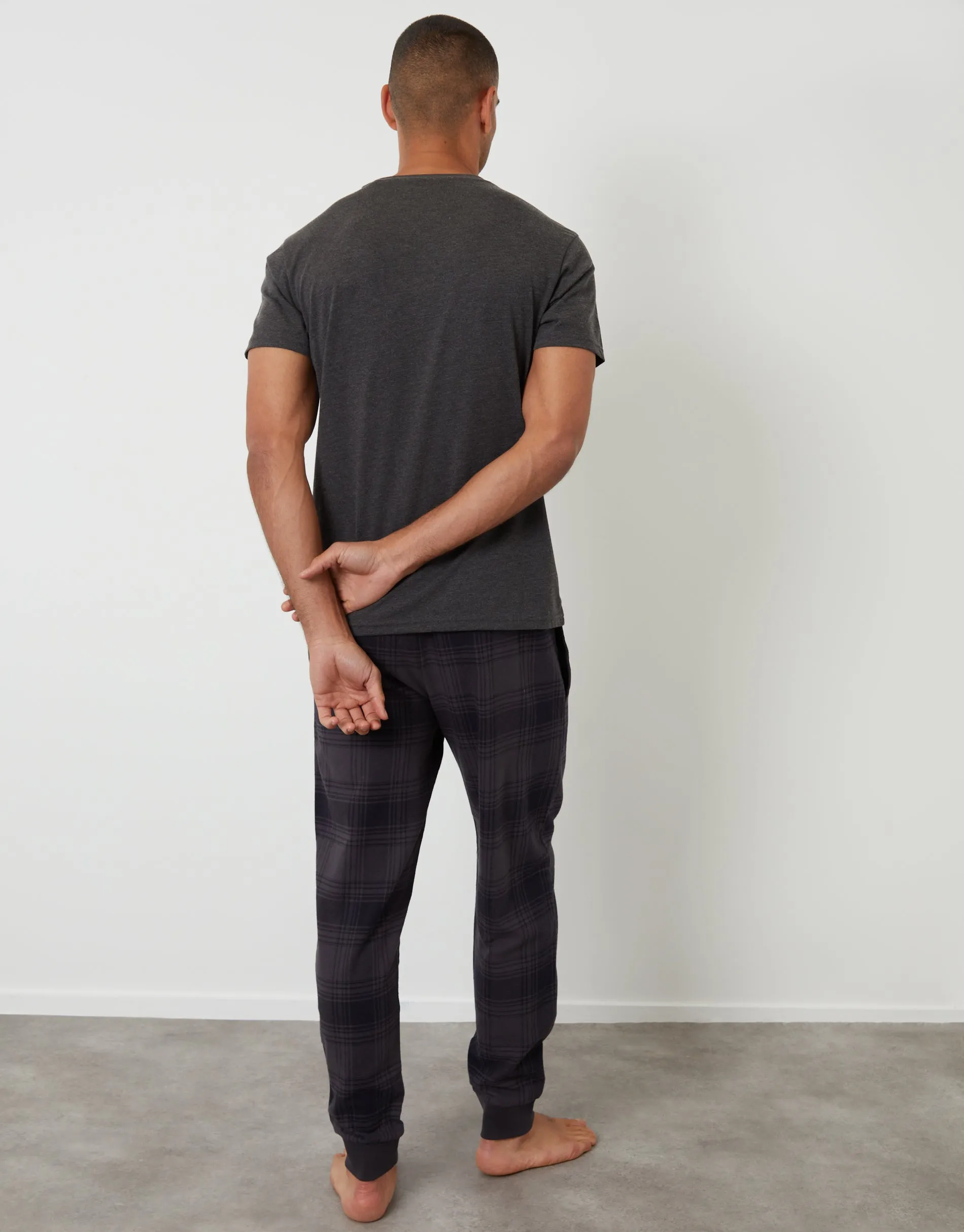 Black & Grey Short Sleeve T-Shirt & Check Pants Pyjama Set (2-Piece Set) (2 Pack) sold by Threadbare product image thumbnail 2