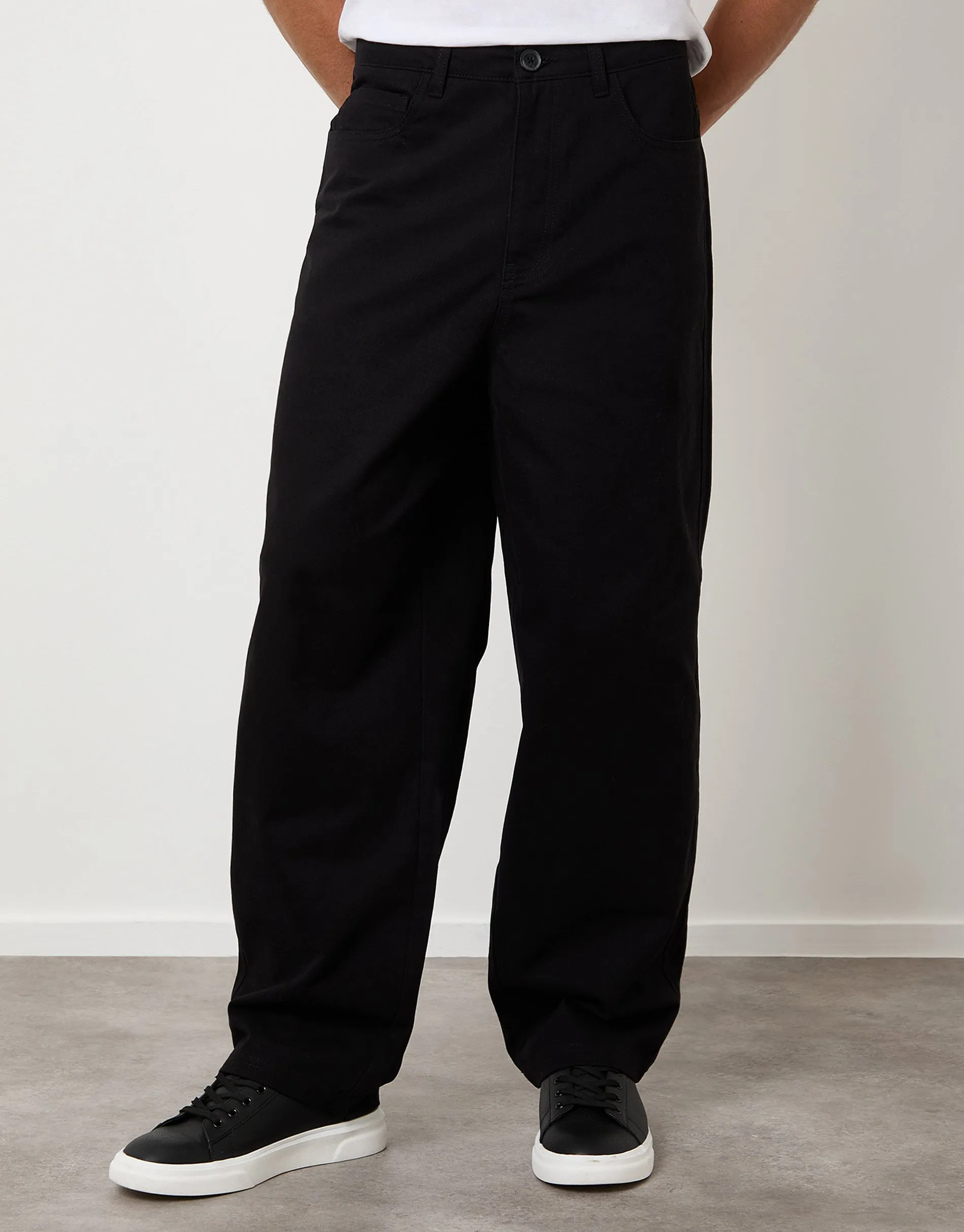 Black Baggy Fit 5 Pocket Chino Trousers sold by Threadbare