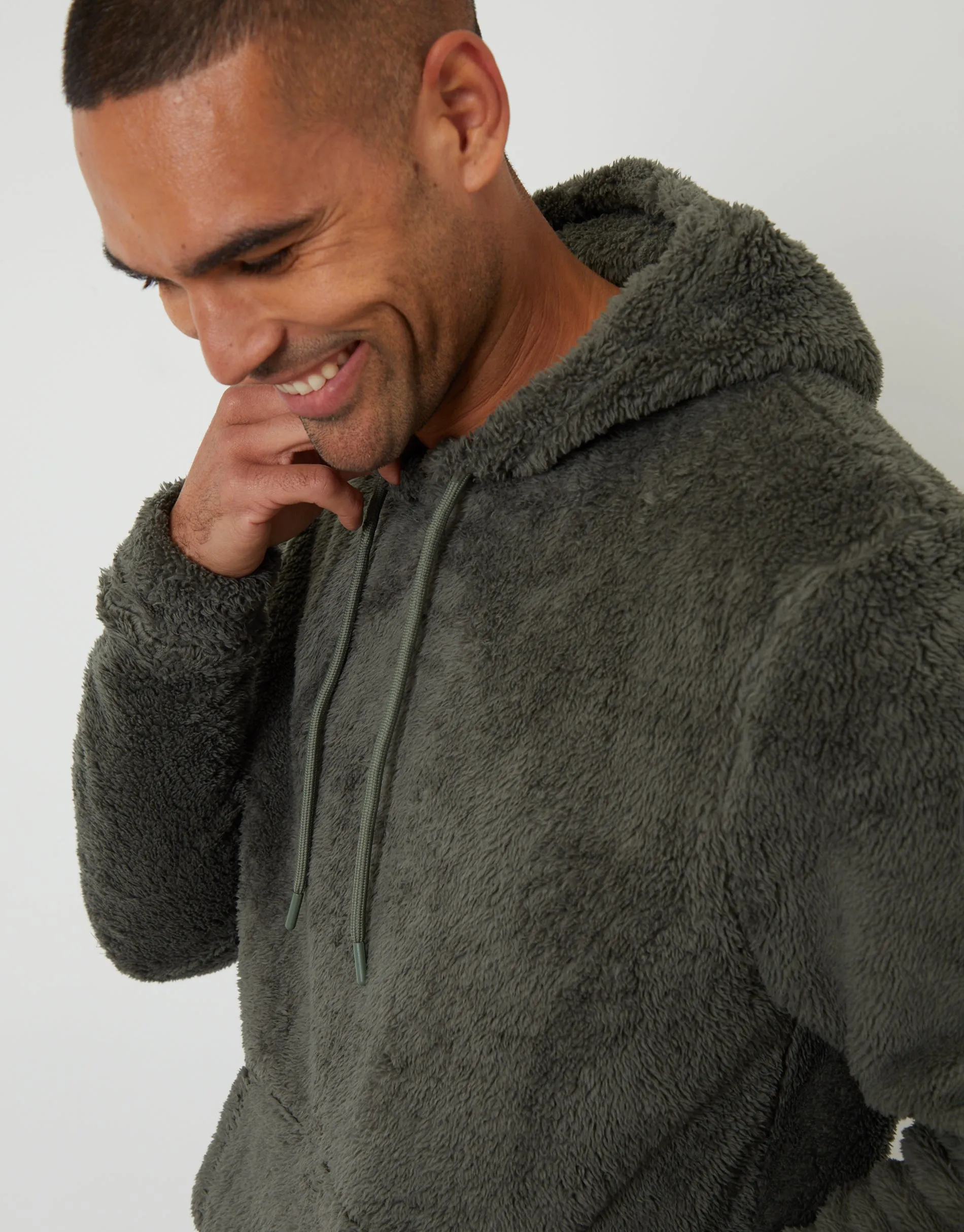 Khaki Green Borg Hoodie Lounge Set (2-Piece Set) sold by Threadbare product image thumbnail 2