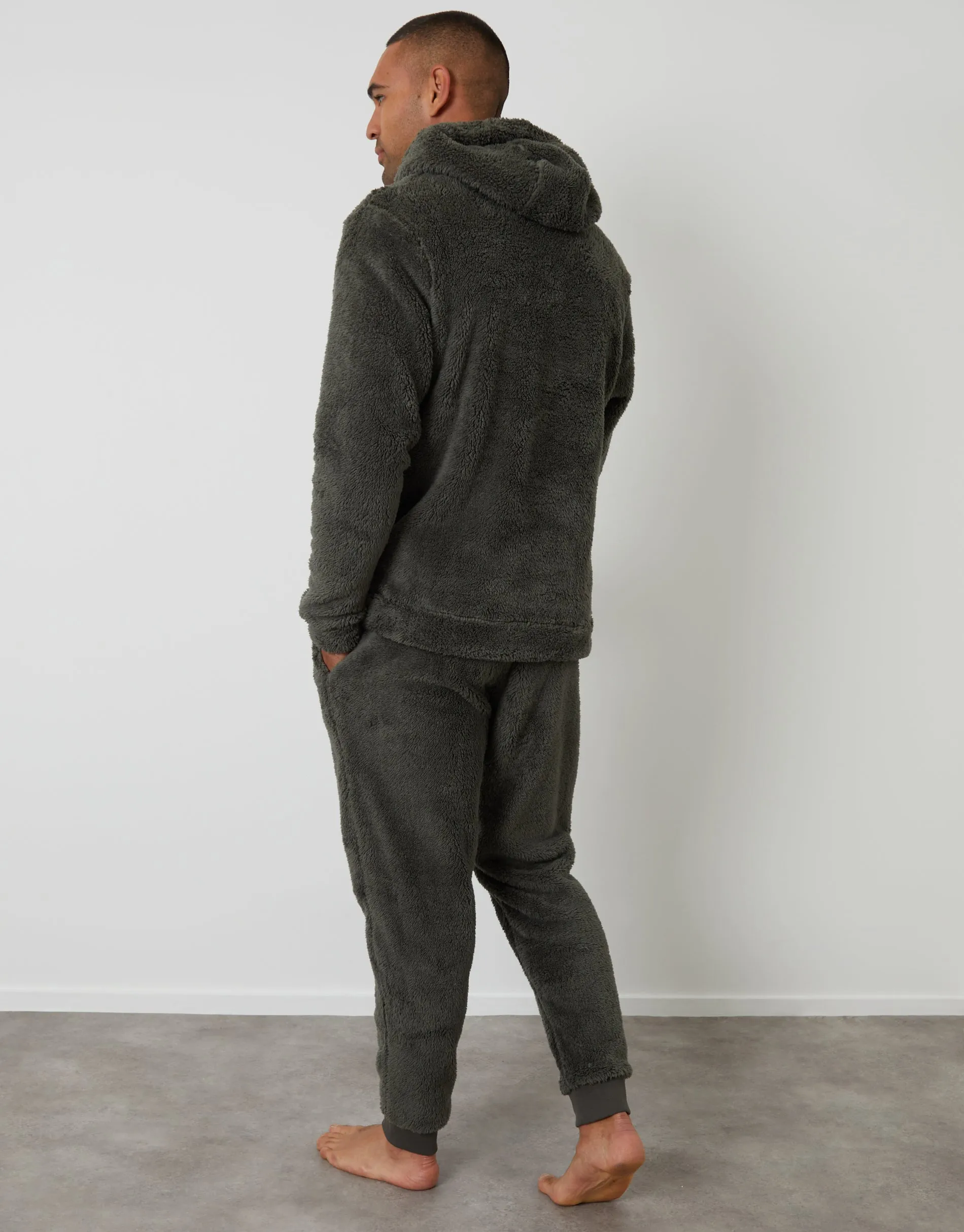 Khaki Green Borg Hoodie Lounge Set (2-Piece Set) sold by Threadbare product image thumbnail 3