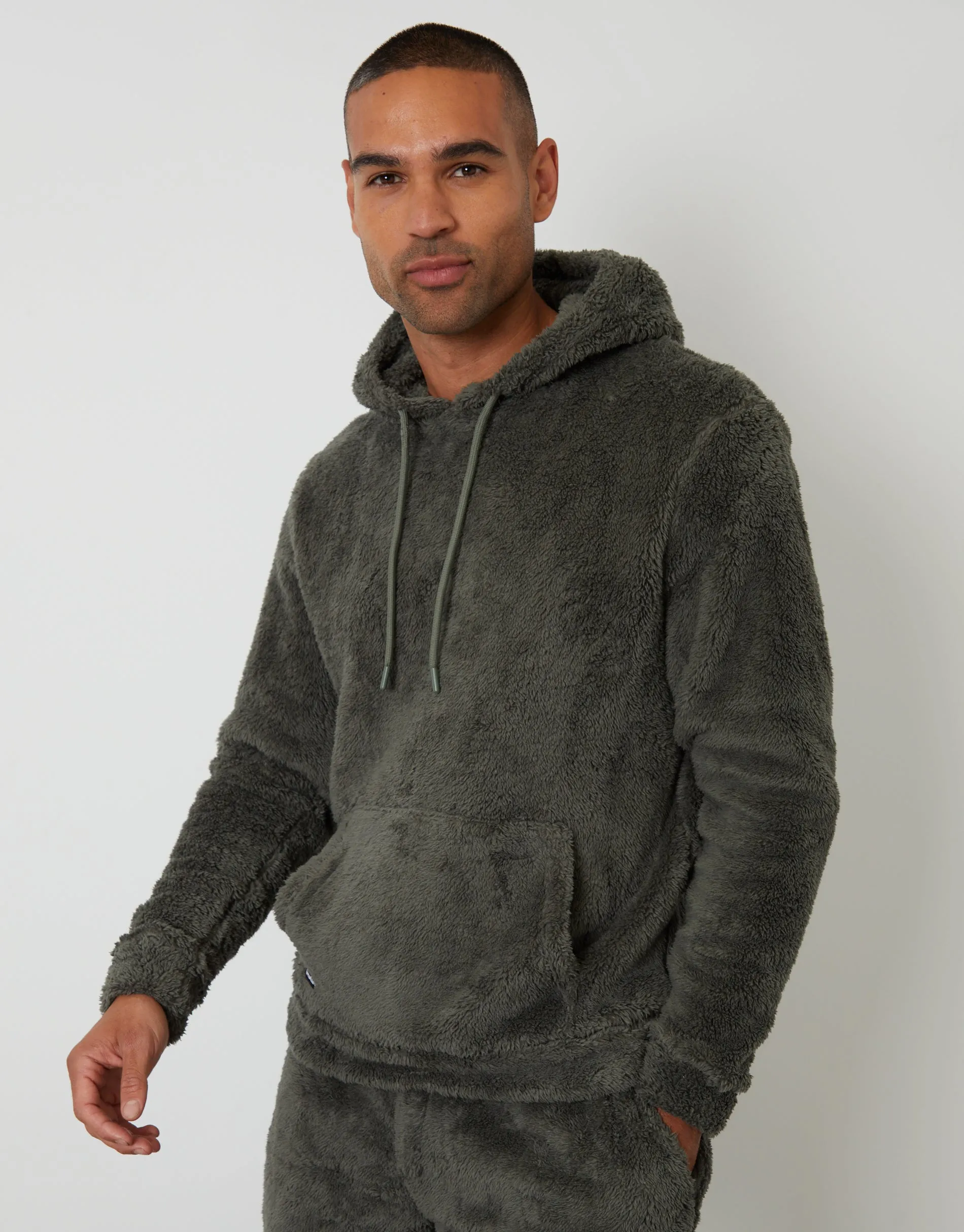 Khaki Green Borg Hoodie Lounge Set (2-Piece Set) sold by Threadbare product image thumbnail 4