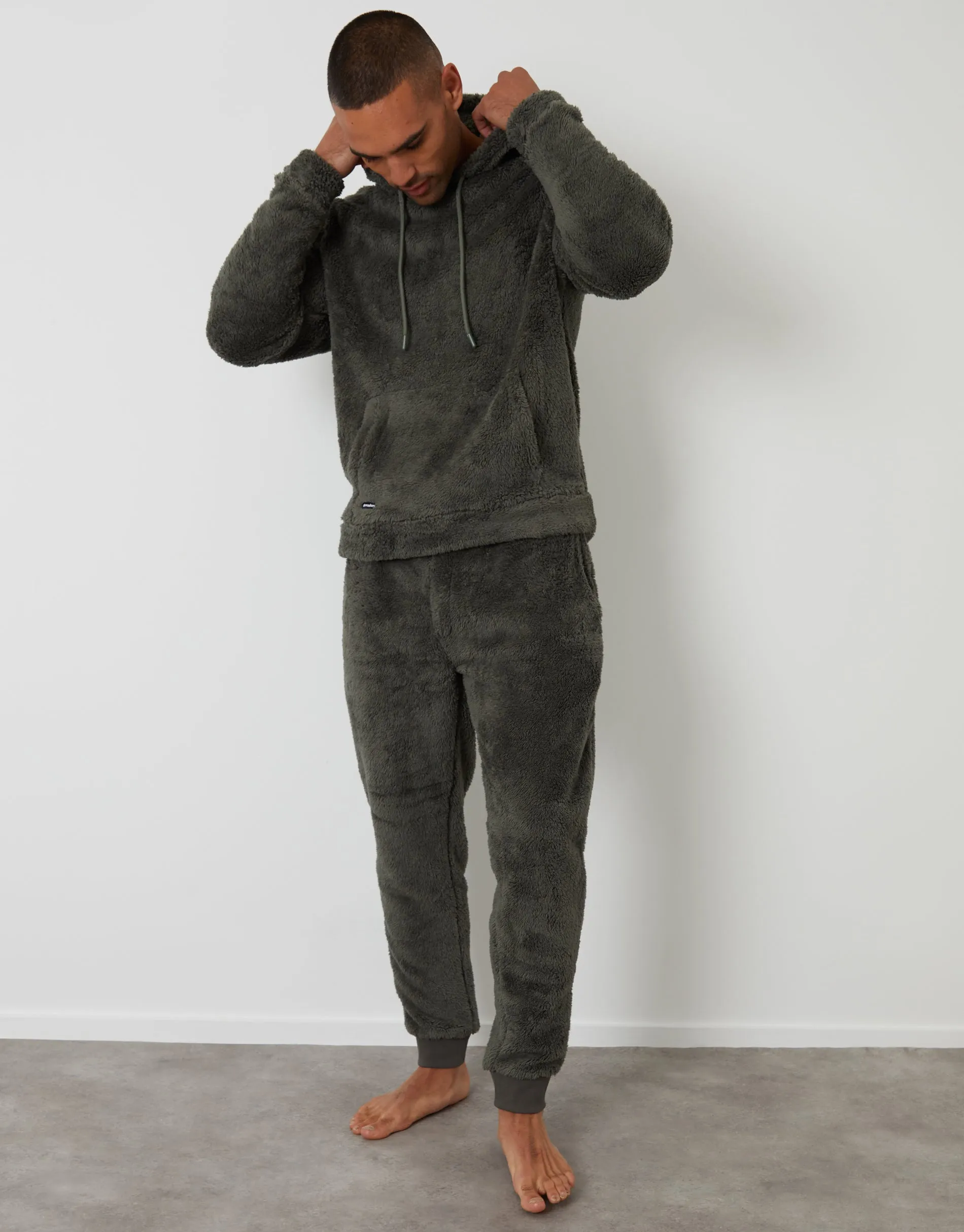 Khaki Green Borg Hoodie Lounge Set (2-Piece Set) sold by Threadbare