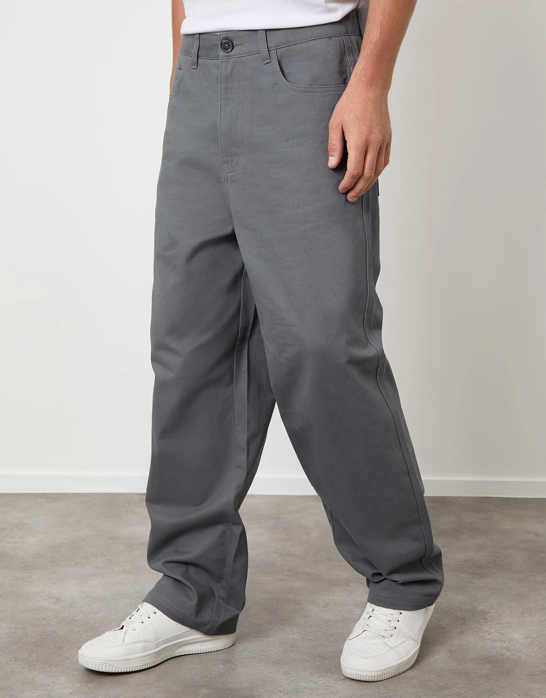 Slate Grey Baggy Fit 5 Pocket Chino Trousers sold by Threadbare