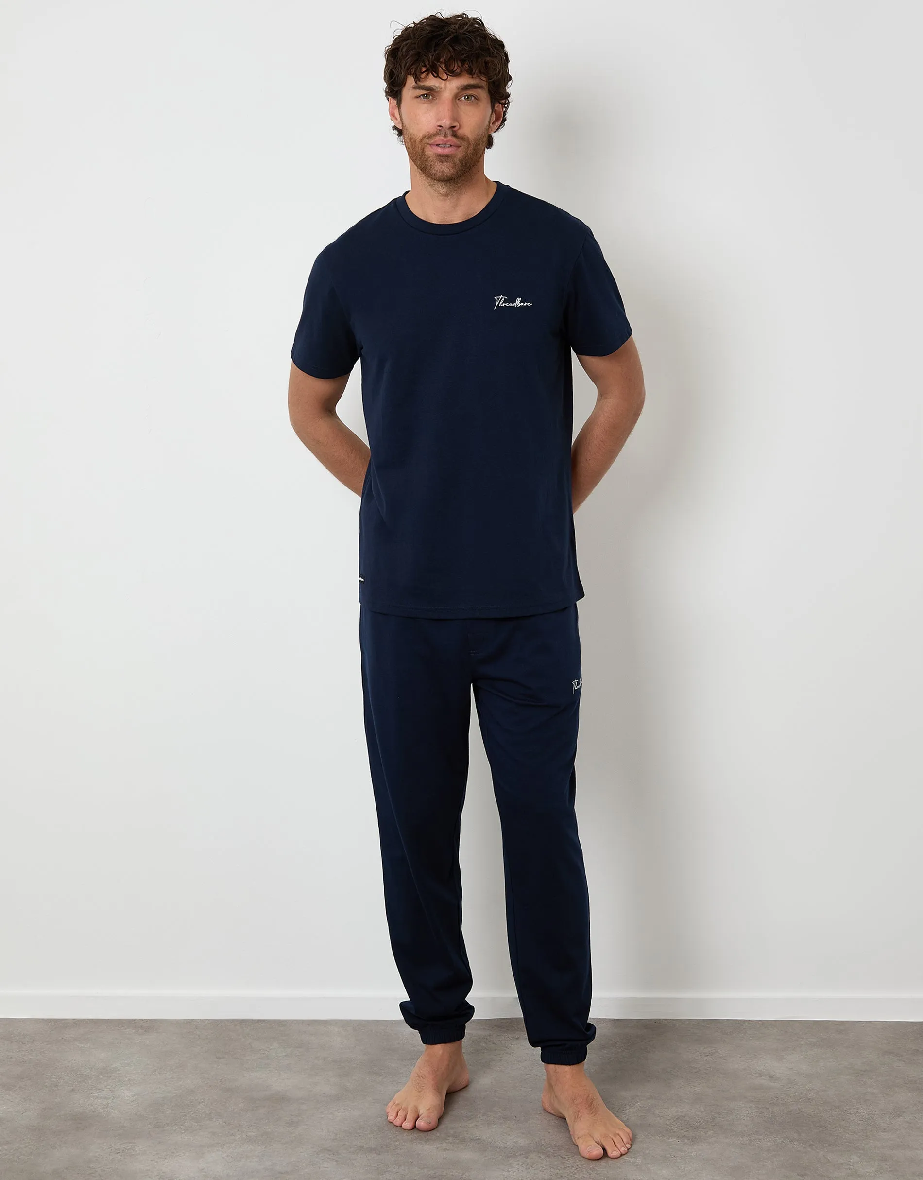 Navy Embroidered Short Sleeve Pyjamas (2-Piece Set) sold by Threadbare