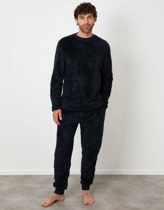 Navy Two Tone Borg Loungewear Set (2-Piece Set) sold by Threadbare