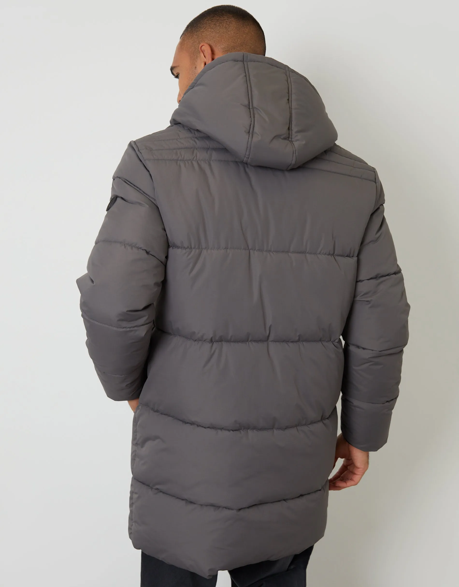 Slate Grey Showerproof Hooded Longline Puffer Jacket sold by Threadbare product image thumbnail 2
