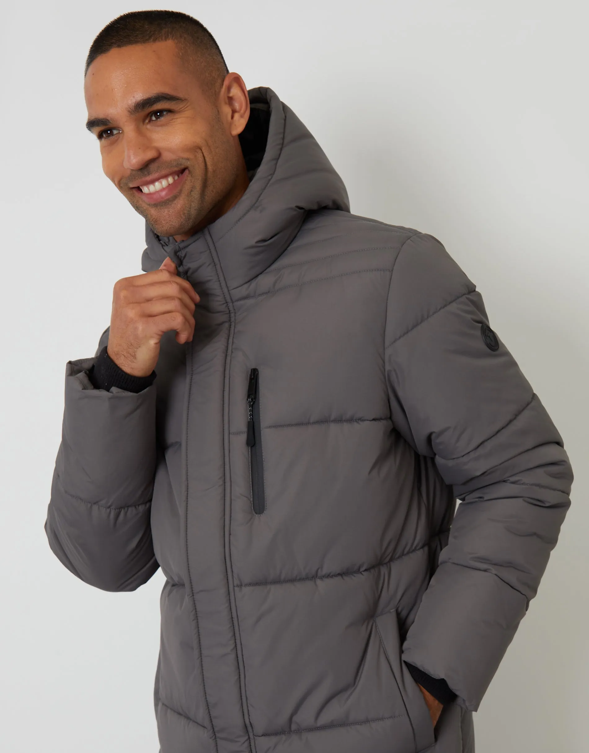 Slate Grey Showerproof Hooded Longline Puffer Jacket sold by Threadbare product image thumbnail 4