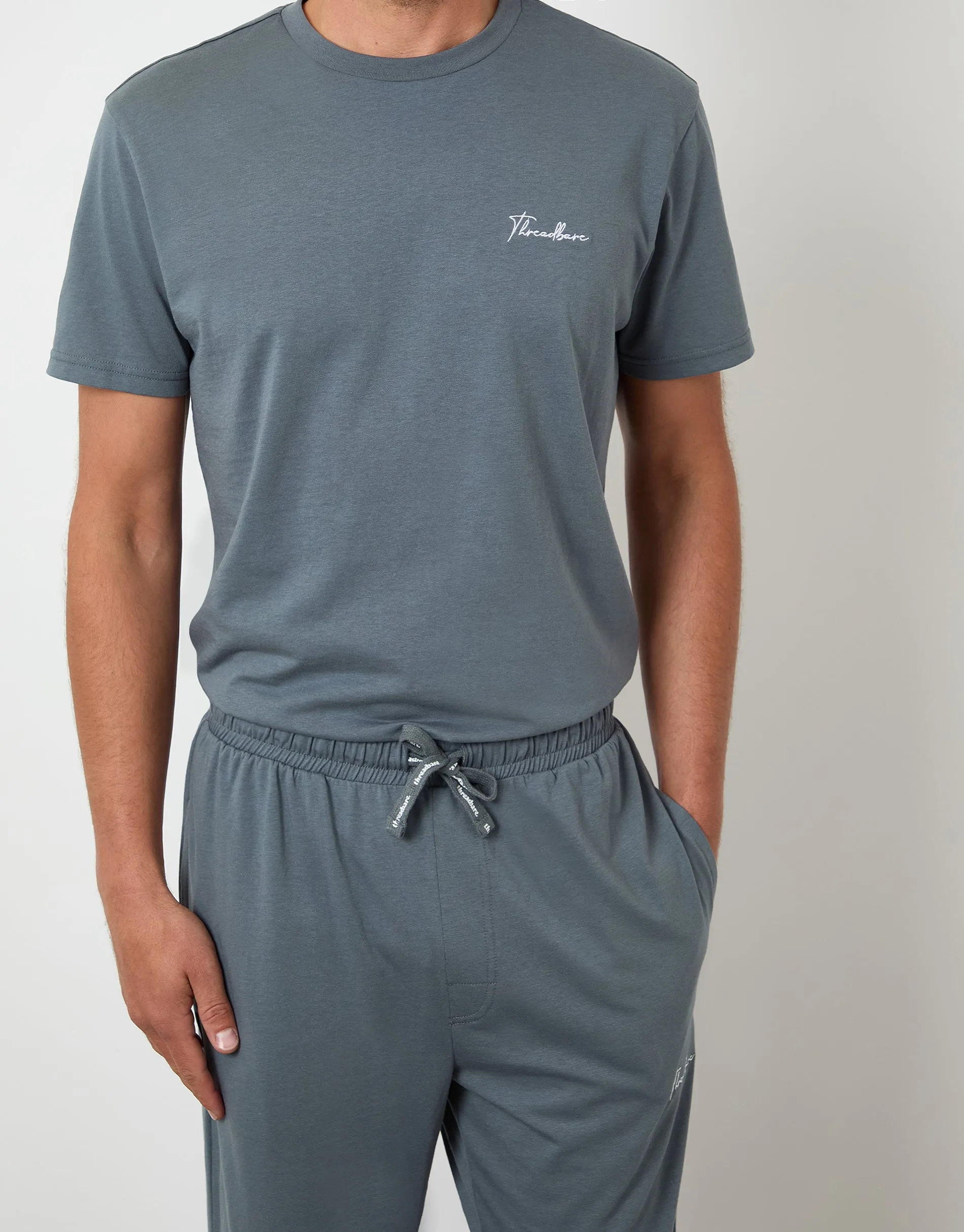 Grey Embroidered Short Sleeve Pyjamas (2-Piece Set) sold by Threadbare product image thumbnail 4