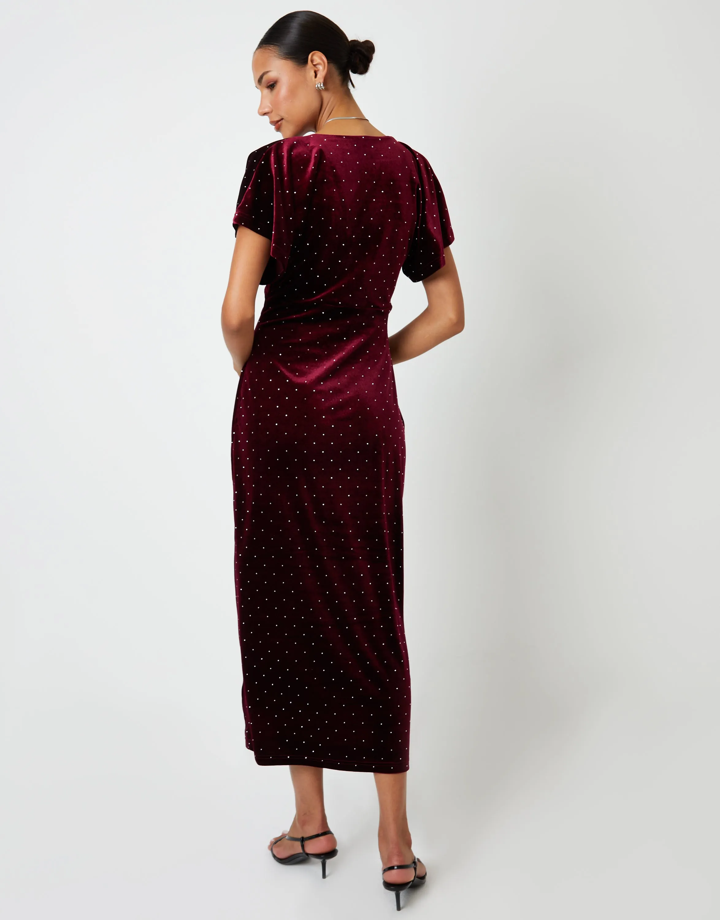 Burgundy Velvet Hotfix Underbust Midaxi Dress sold by Threadbare product image thumbnail 3