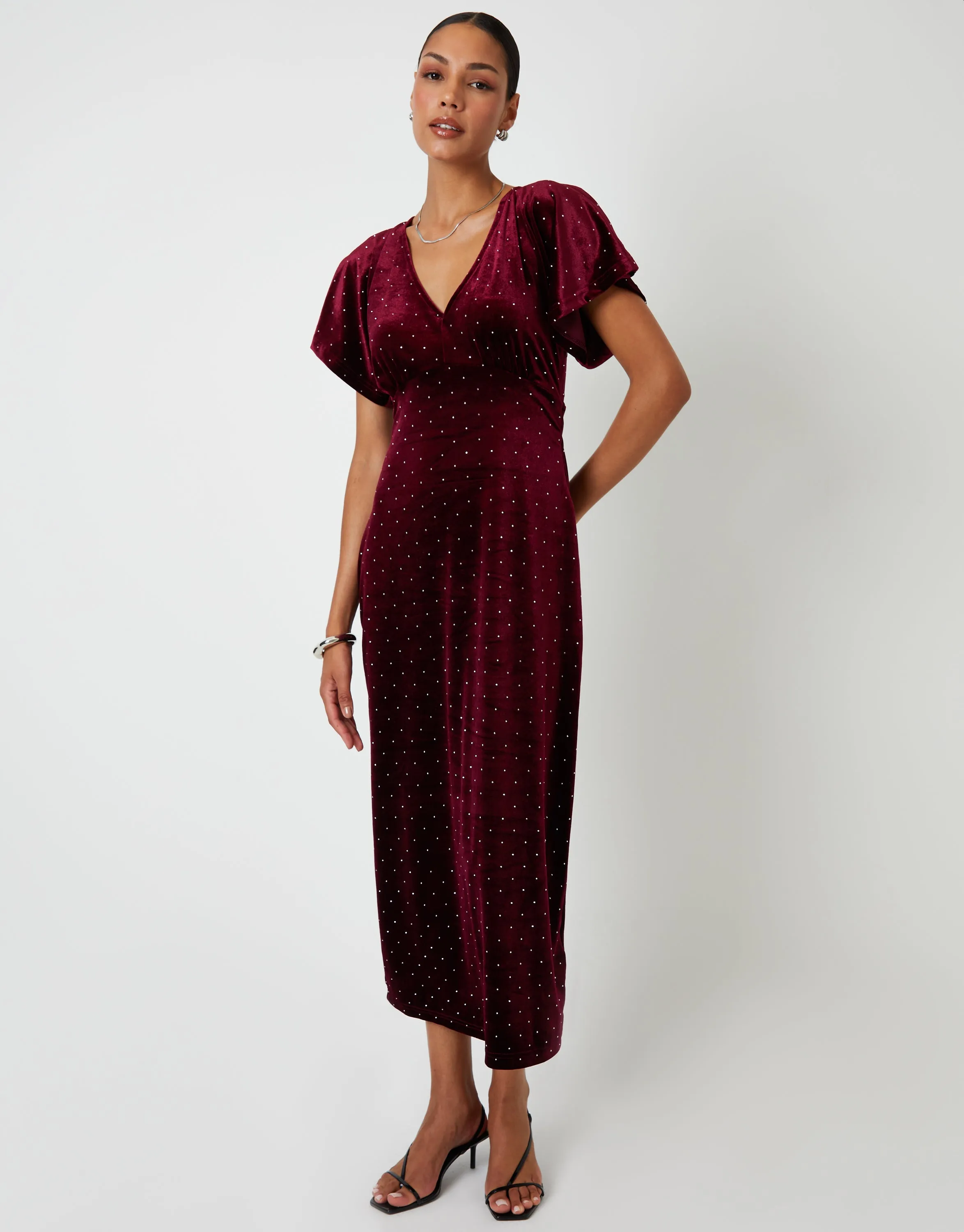 Burgundy Velvet Hotfix Underbust Midaxi Dress sold by Threadbare product image thumbnail 2